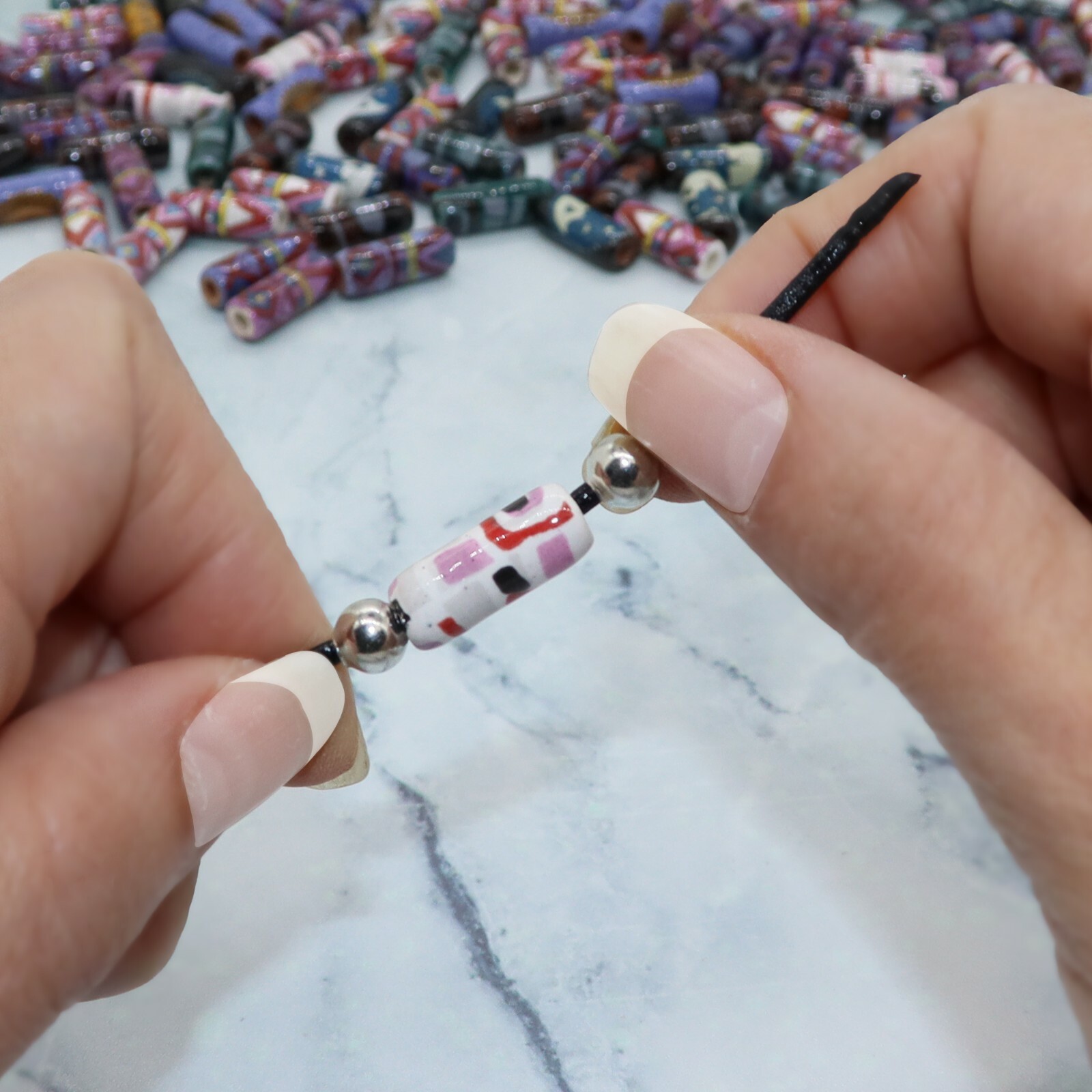 100 PCS Western Porcelain Ceramic Beads for Jewelry Making, with 5m leather cord