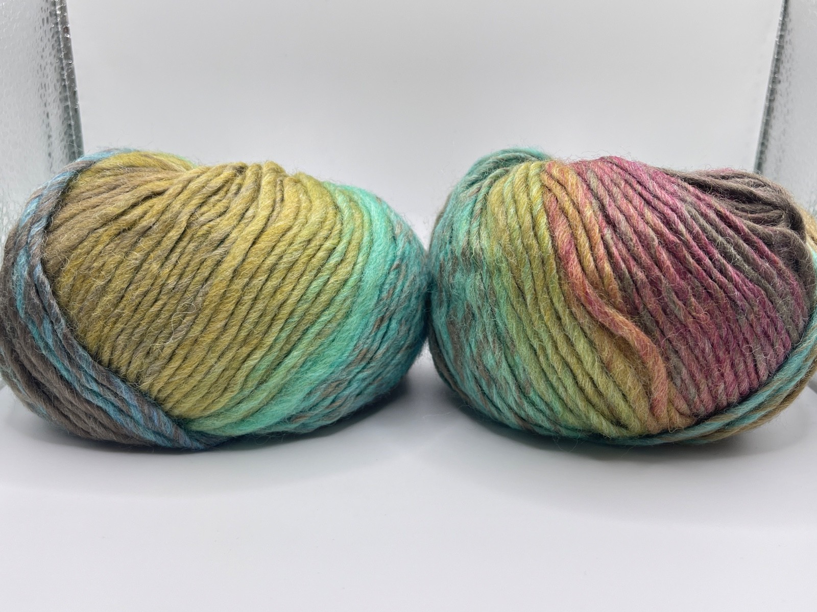 LOT of 2 Blue Green Rose Brown Gold + Vivid Wool 34606 Ice Yarns Wool, Acrylic
