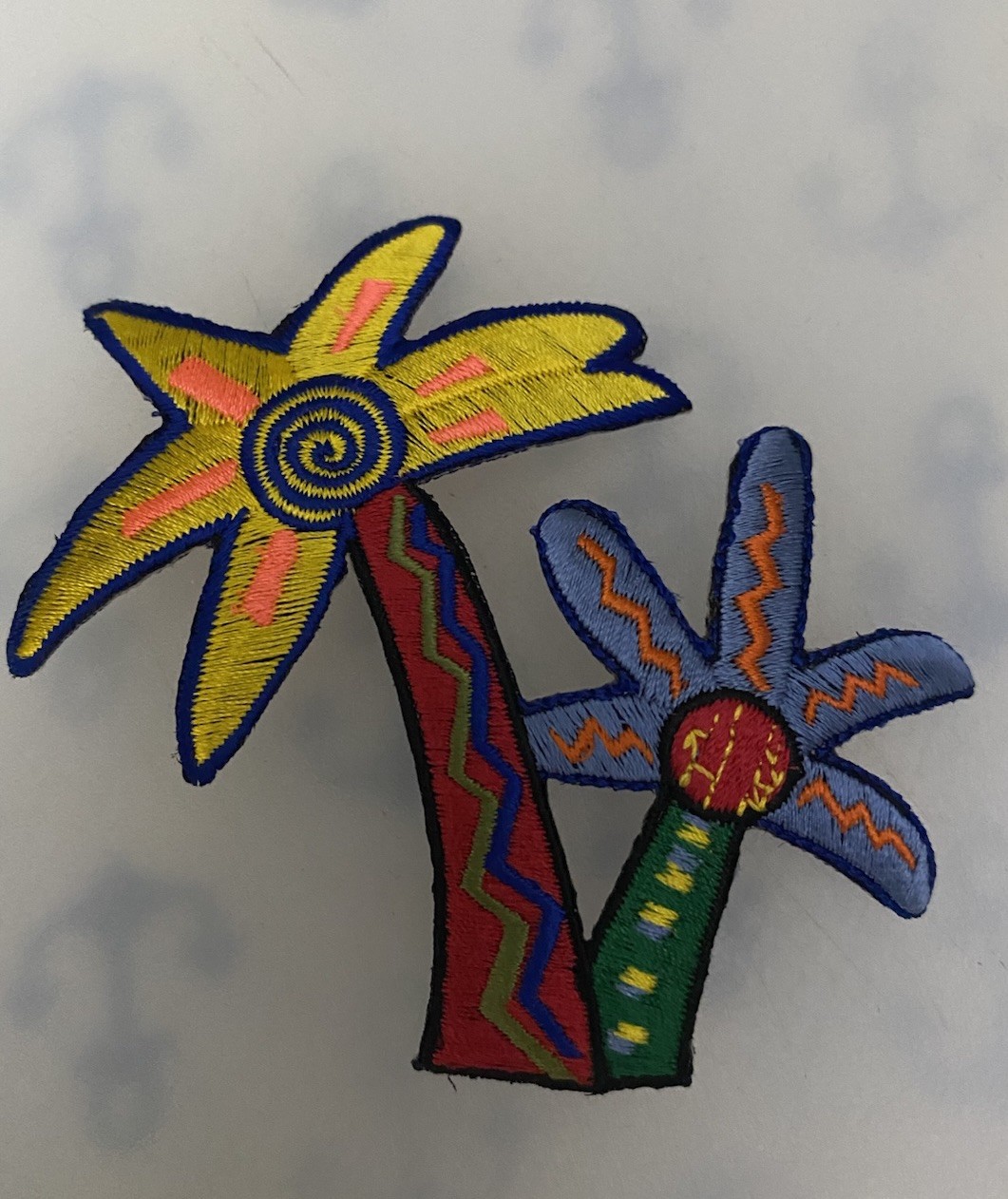 Funky Tropical Palm Trees Embroidered Iron On Patch DIY Applique 3.75″t x 3.5″w