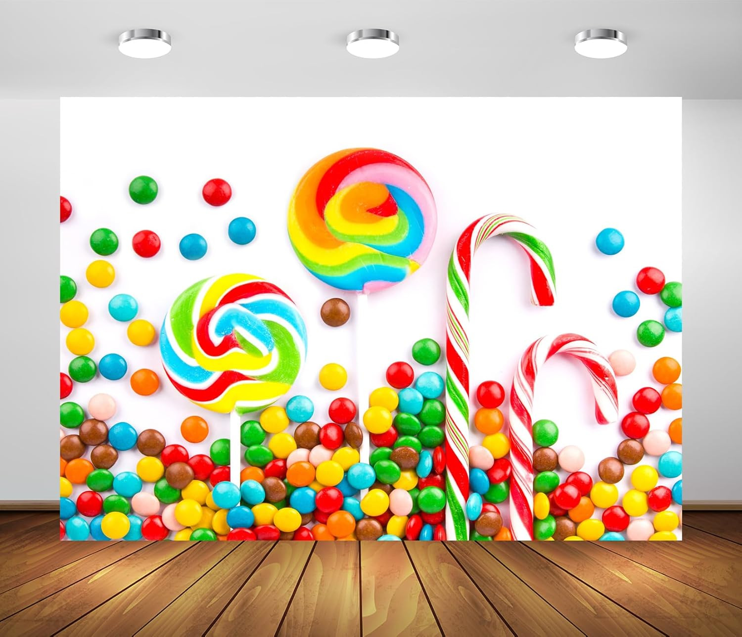 7X5Ft Fabric Sweets Backdrop Candy Lollipops Candy Canes Colorful Candies Candyl