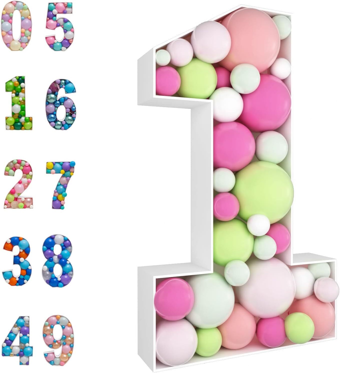 JoyBox Design 3FT Mosaic Balloon Frame Number 1 Light Up Numbers Pre-Cut Kit …