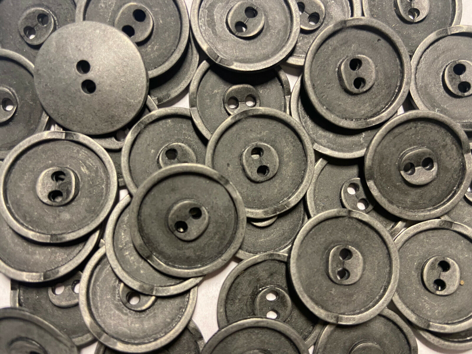 Metal Button ‘Etched Circle Rim” Shape Antique Pewter Finish 13 15 18 23mm 2hole