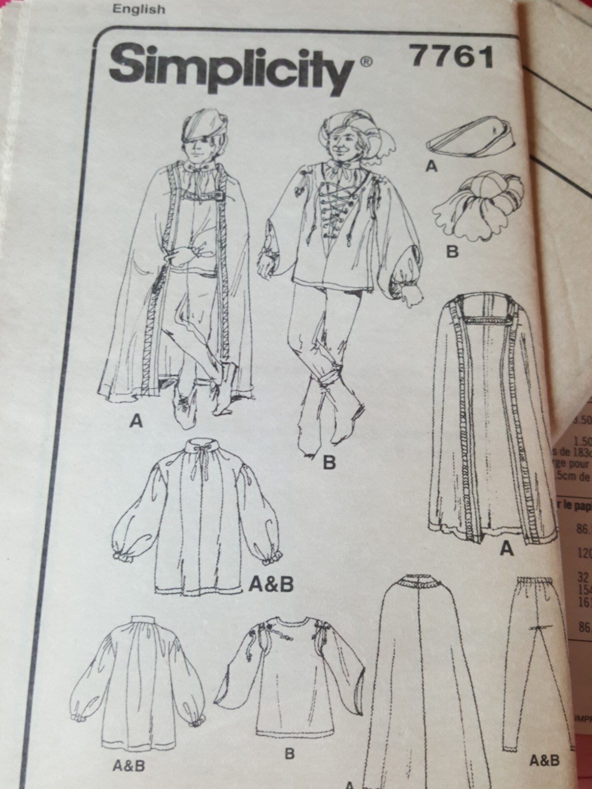 Simplicity Pattern 7761 Men’s Robin Hood Renaissance Costumes sizes XS S M L XL