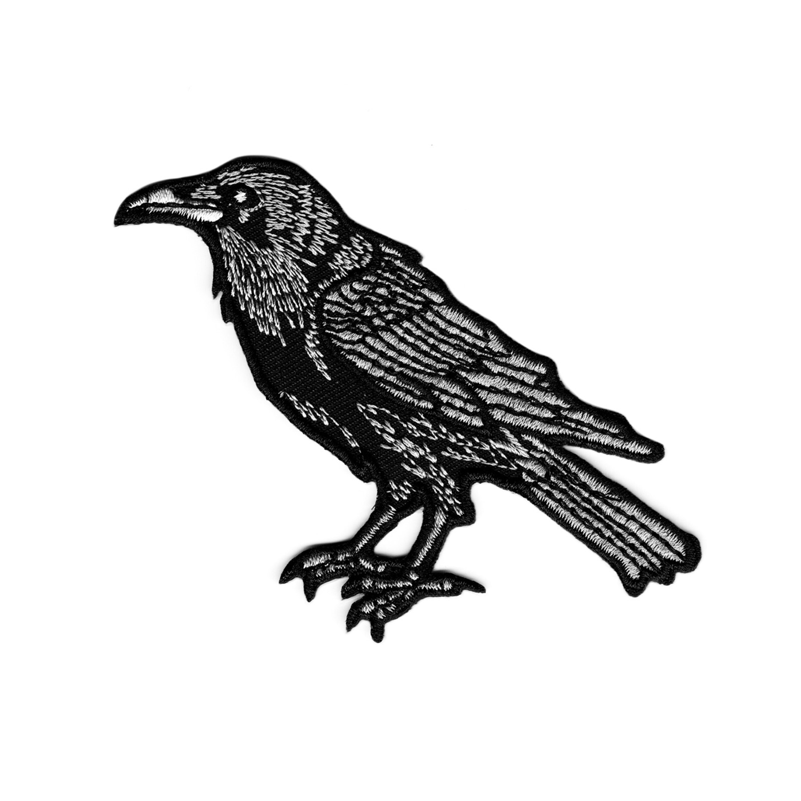 Raven Facing Left Embroidered Iron-On Patch – Gothic Crow Bird Exclusive Design