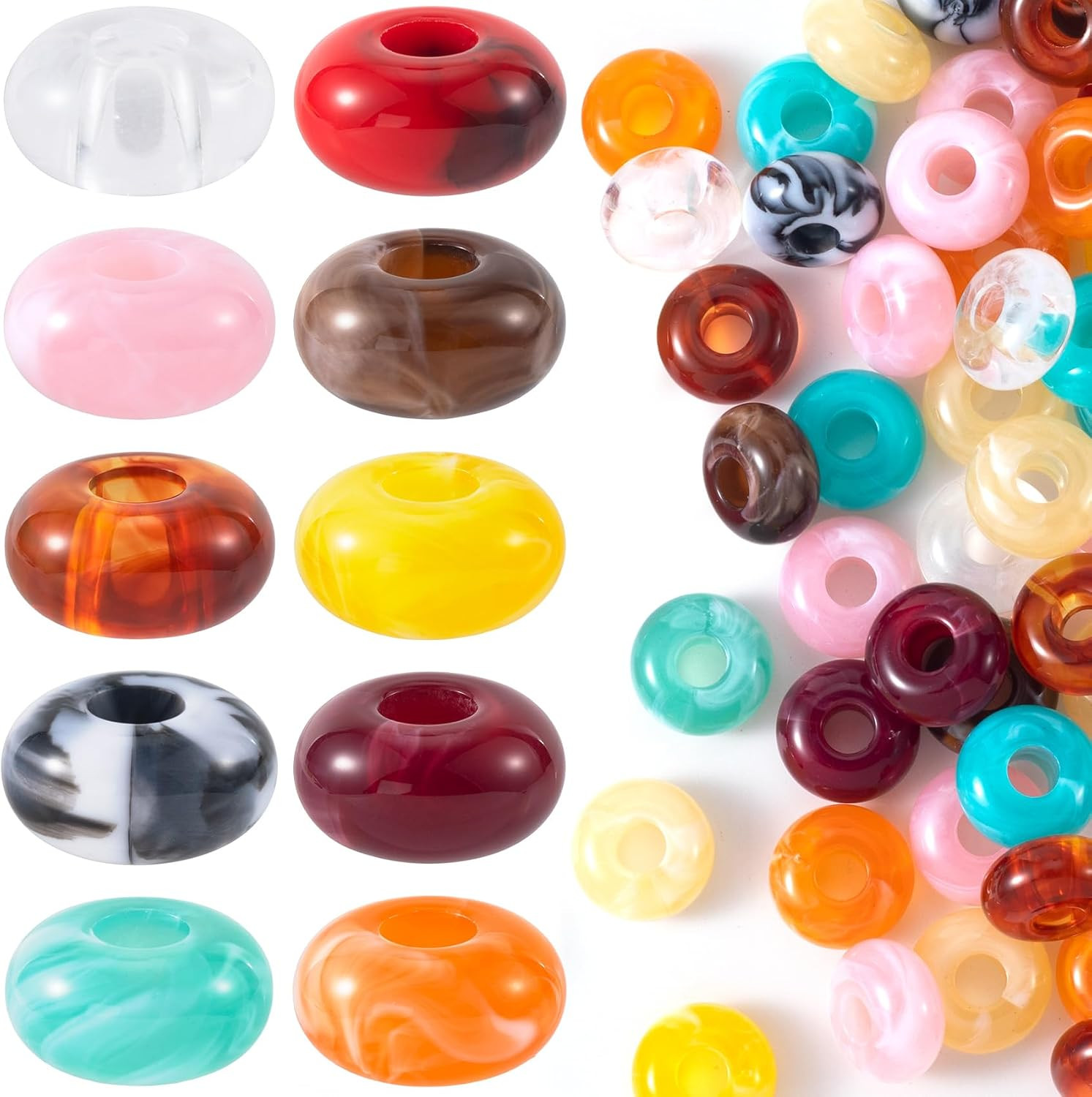 50Pcs round Acrylic Beads for Crafts, Large Hole Hair Beads for Jewelry Making,