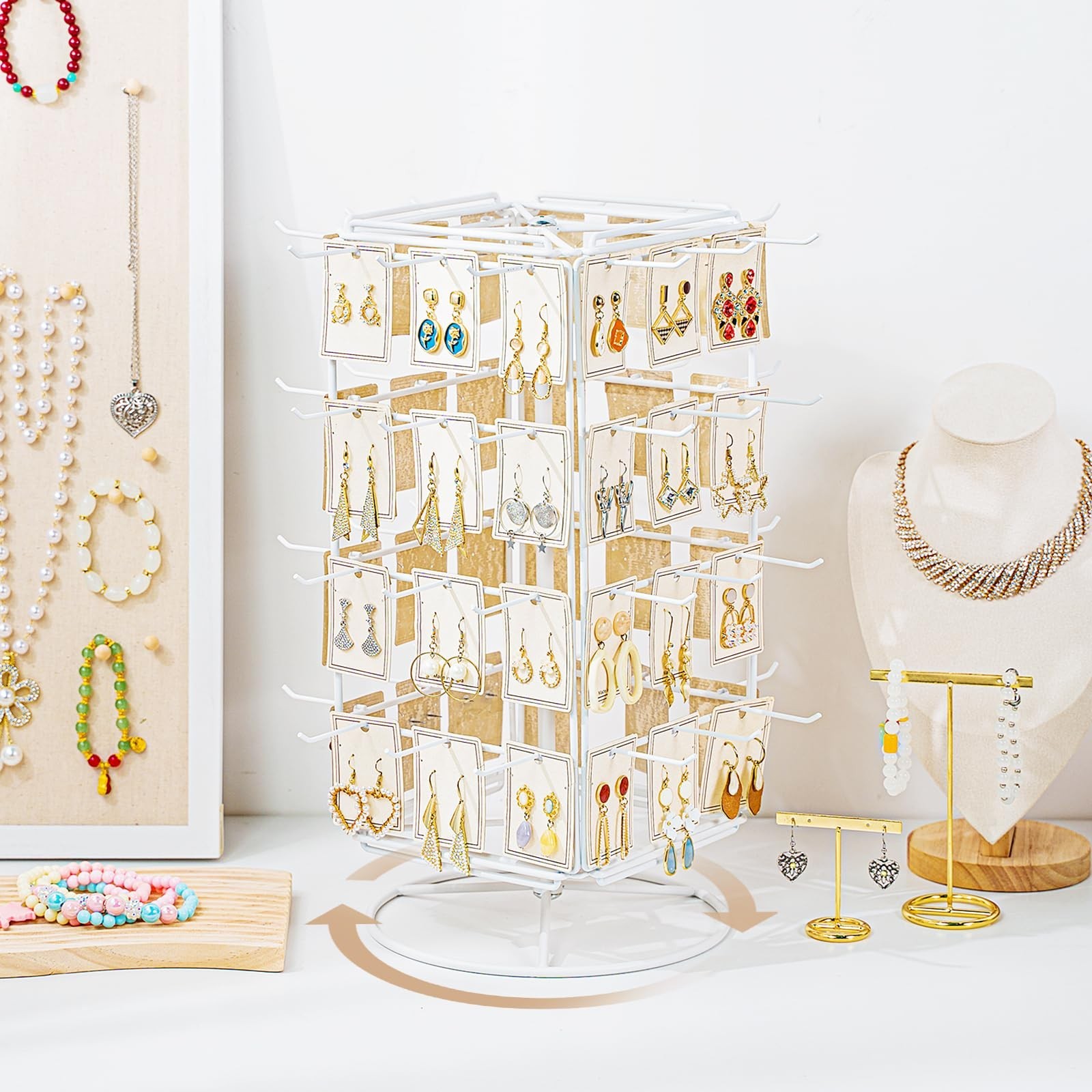 360 Rotating Earring Display Stands for Selling, 4 Tier Metal Earring Rack Ho…
