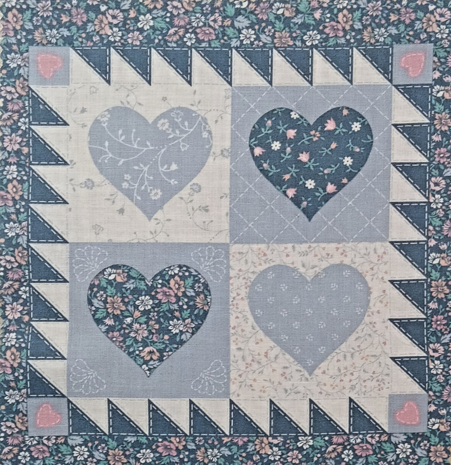 Vtg~Wamsutta~Blues/Calico~”4-Patch”~ Quilt Pattern~ Cotton Fabric Panel~ 8″x8″