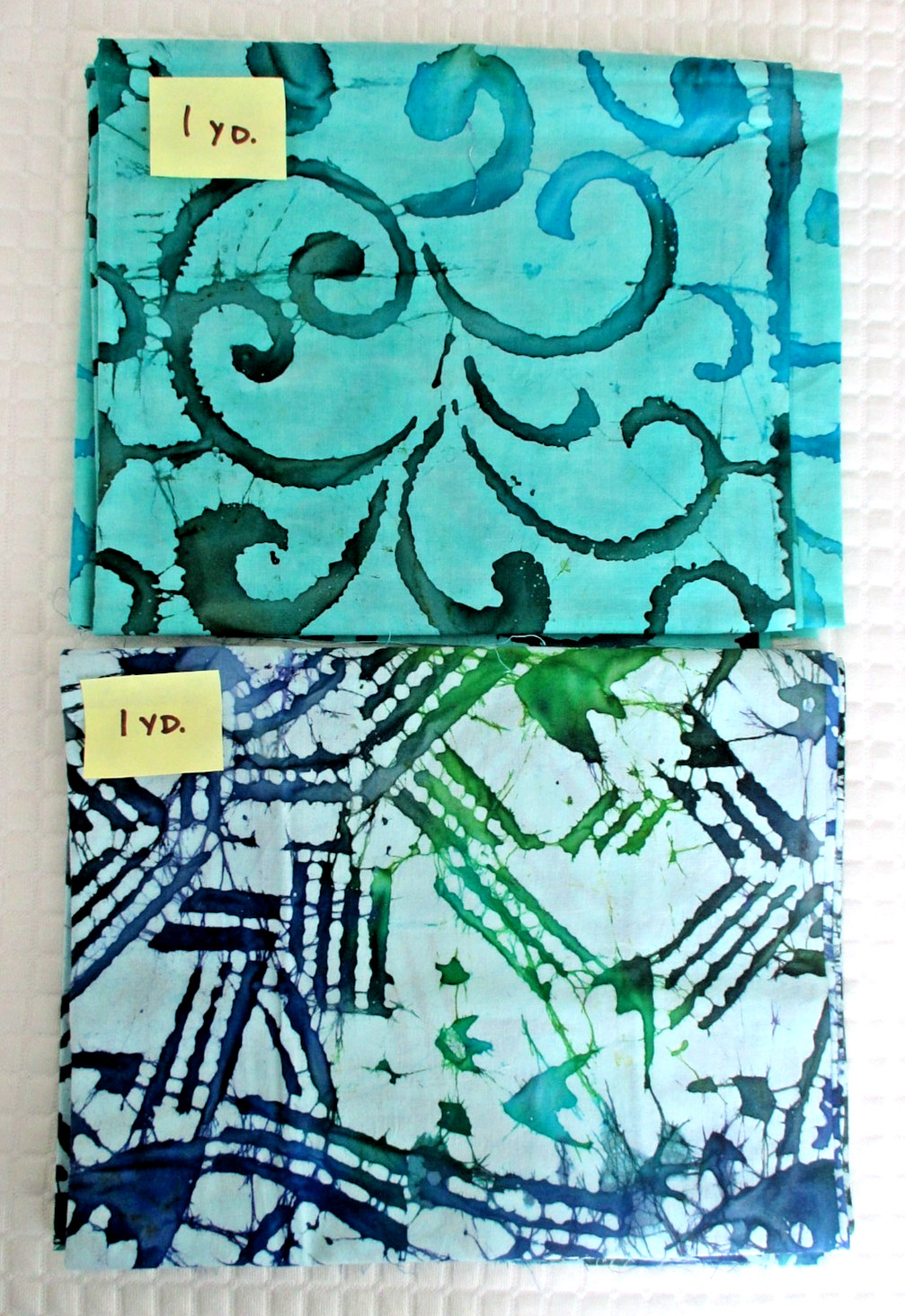 4+ Yards Batik Cotton Fabric – Assorted Patterns, Colors and Sizes – As Pictured