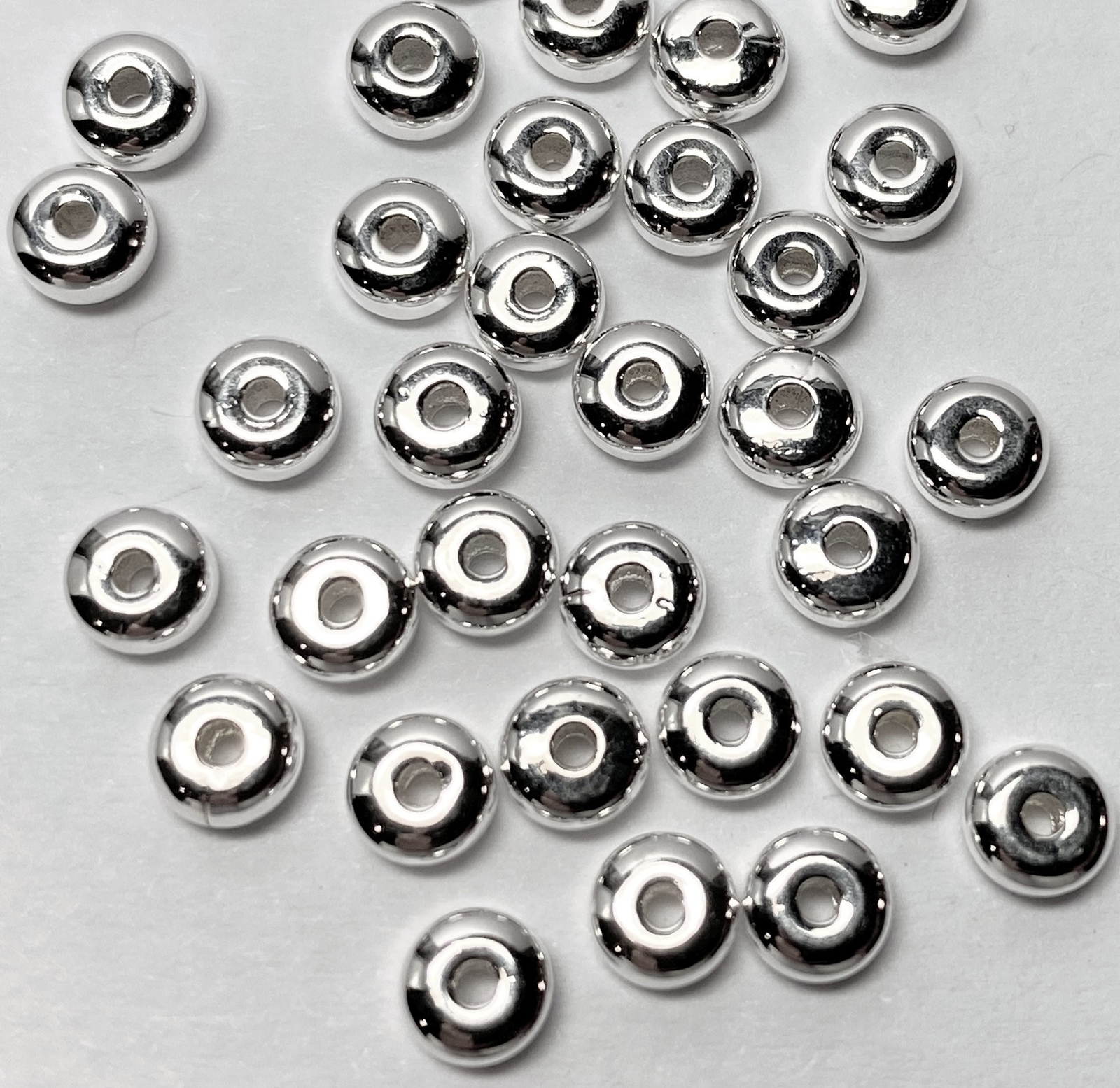 Bead, 144 Silver Plated 4.5×2.4mm Smooth Heishi Spacer Beads with 0.8-1mm Hole