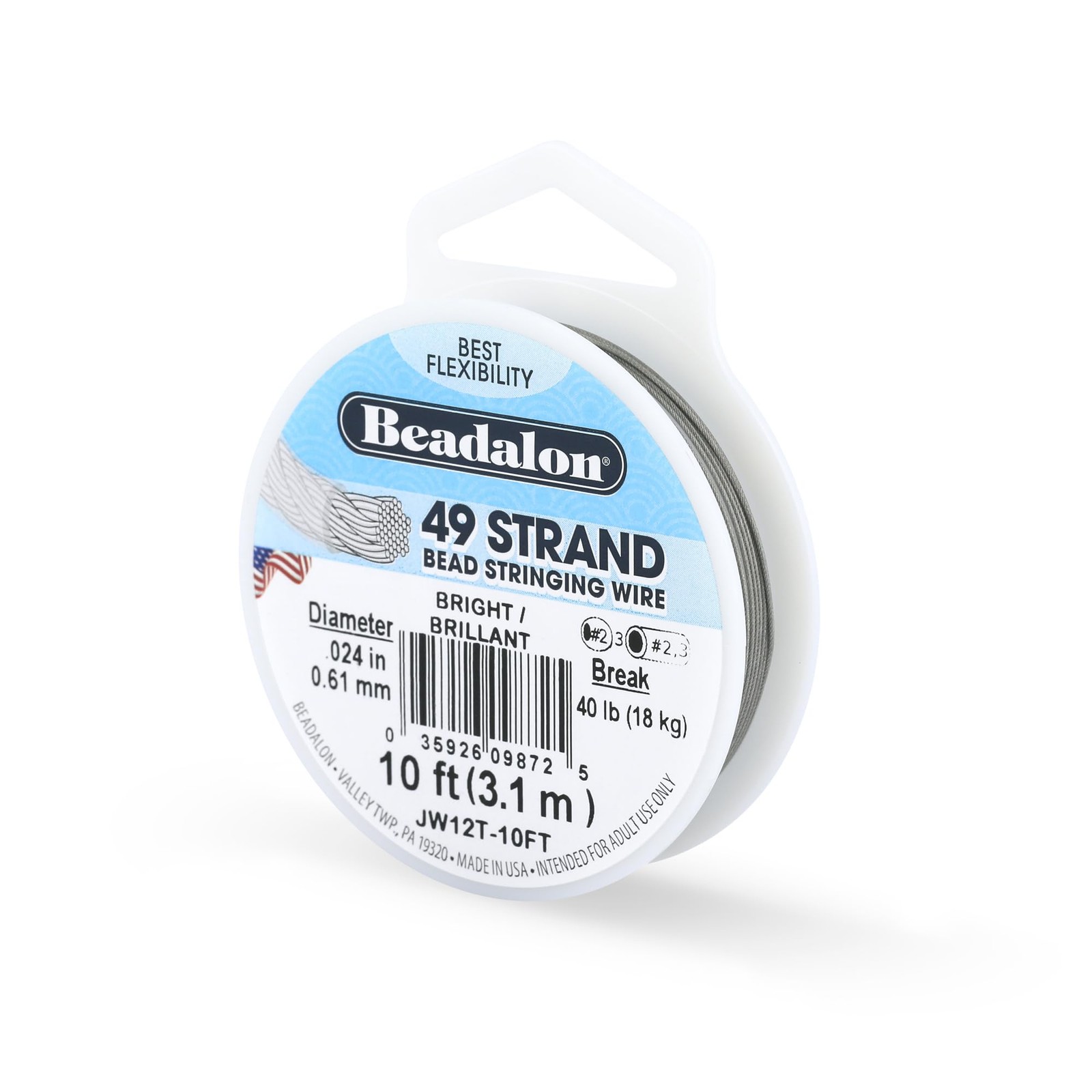 49 Strand Stainless Steel Bead Stringing Wire .024 Inch / 0.61 mm 10 Ft