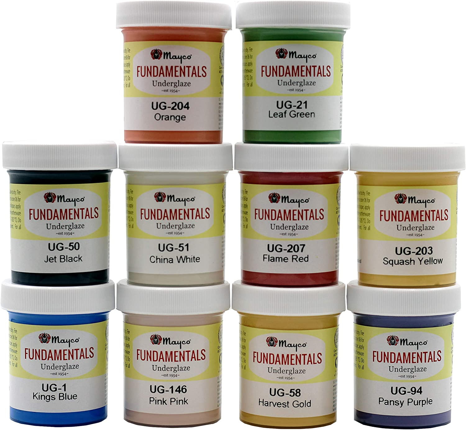 Set of 10 Ceramic Underglaze Paint Colors for Clay, Greenware or Bisque, Assorte