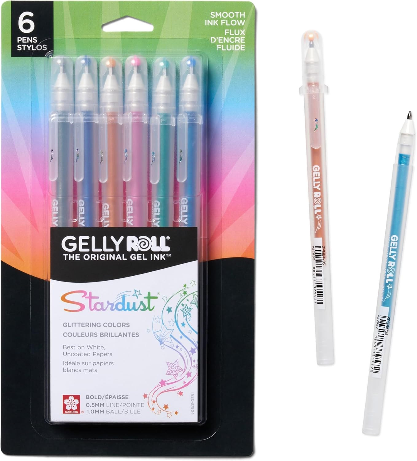 37904 6-Piece Gelly Roll Assorted Colors Stardust Meteor Pen Set