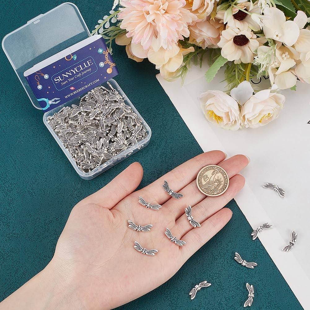 SUNNYCLUE 1 Box 120Pcs Dragonfly Wing Beads Bulk Silver Bead