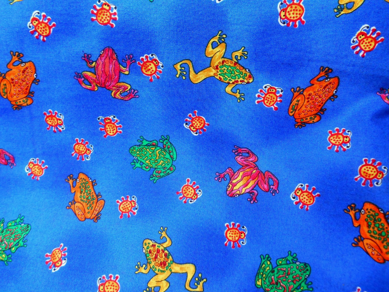 Vintage 1997 Cotton Fabric by Hoffman International COLORFUL FROGS 102 “x 42”