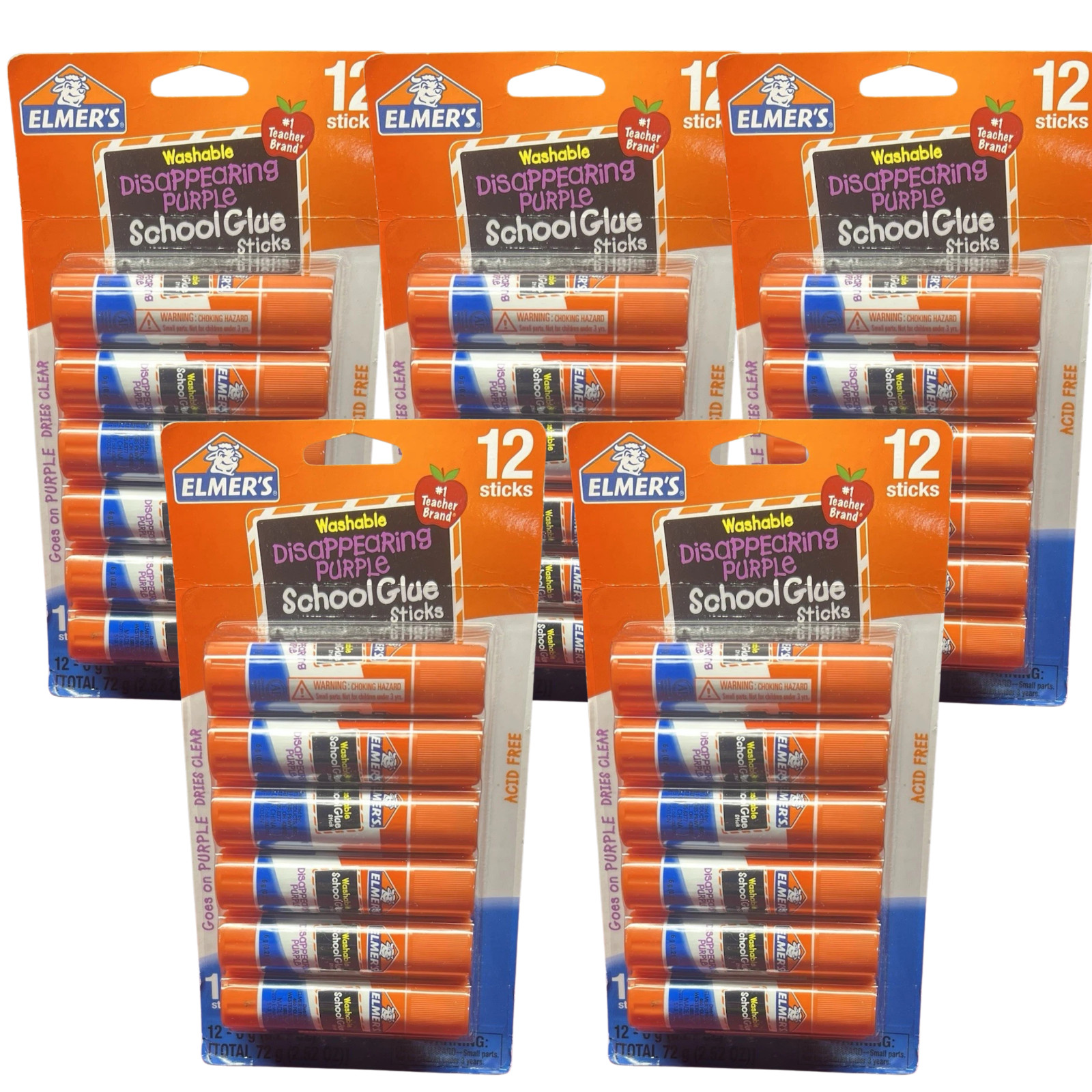 5-Pack Elmer’s Disappearing Purple School Glue Sticks 12 Ct Each 0.21oz NEW