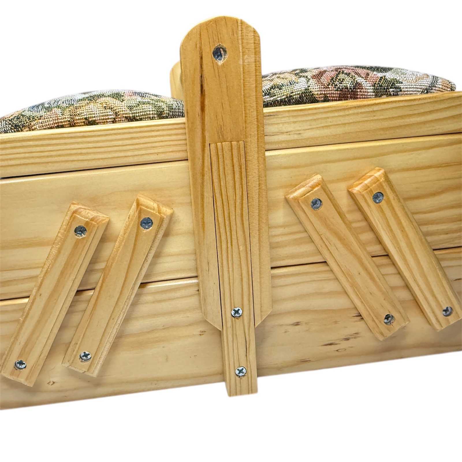 Vintage Wooden Accordion Sewing Box Craft Storage Basket Organizer 10 inches