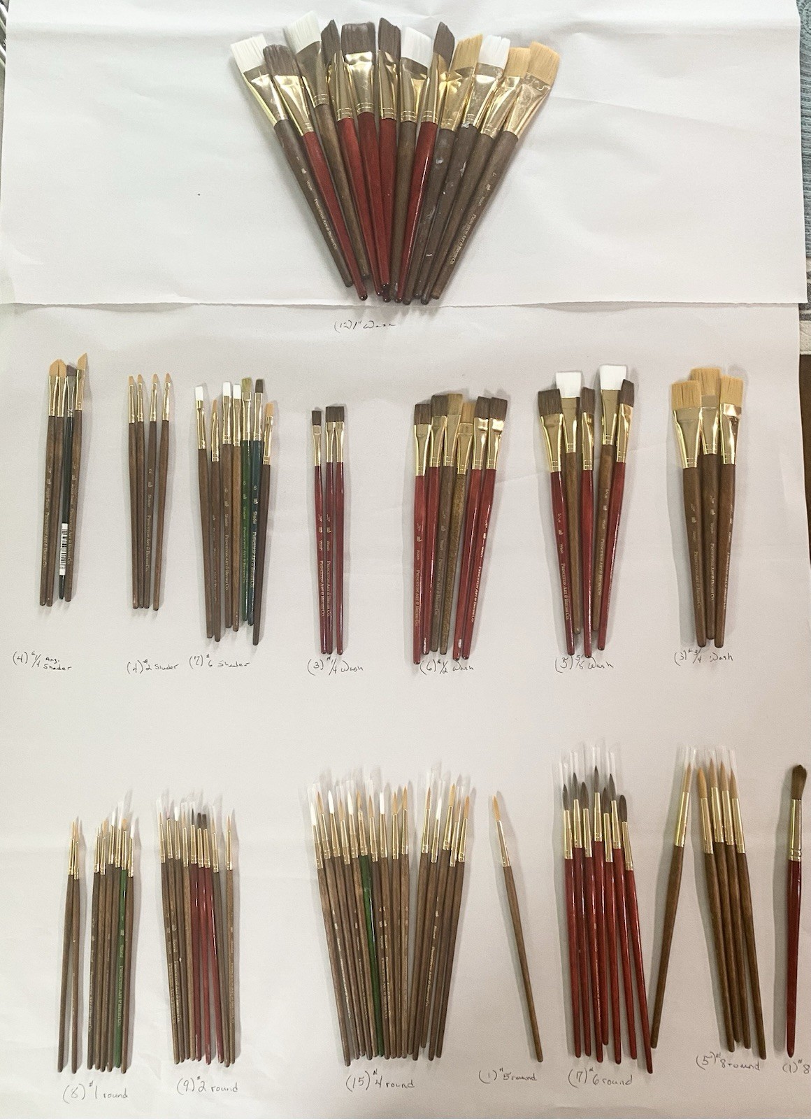 Princeton Art Brush Co. Artist Lot of 90 total Paint Brushes Round Wash