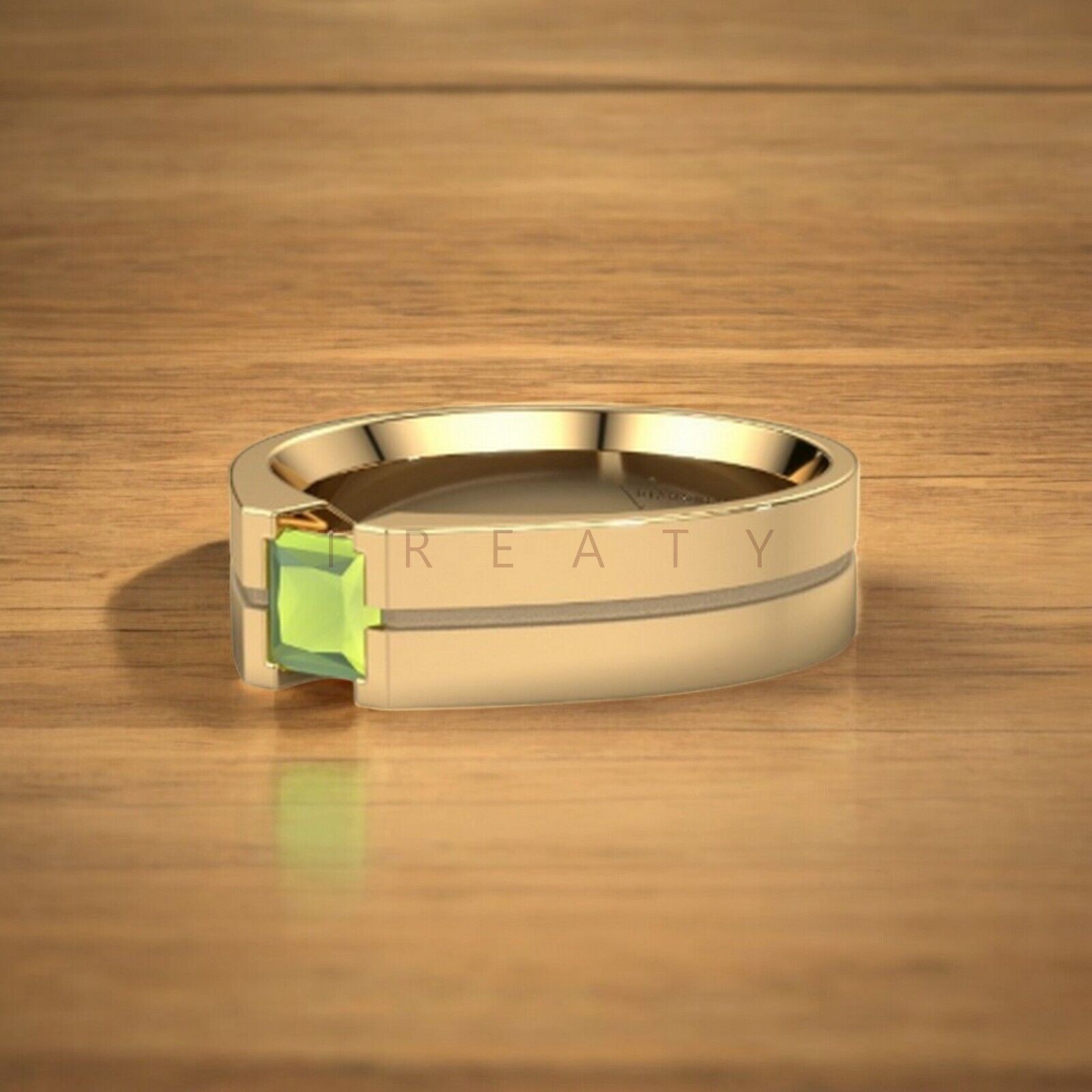 Peridot Square Cut With 14k Yellow Gold Ring For Men’s #A181 #