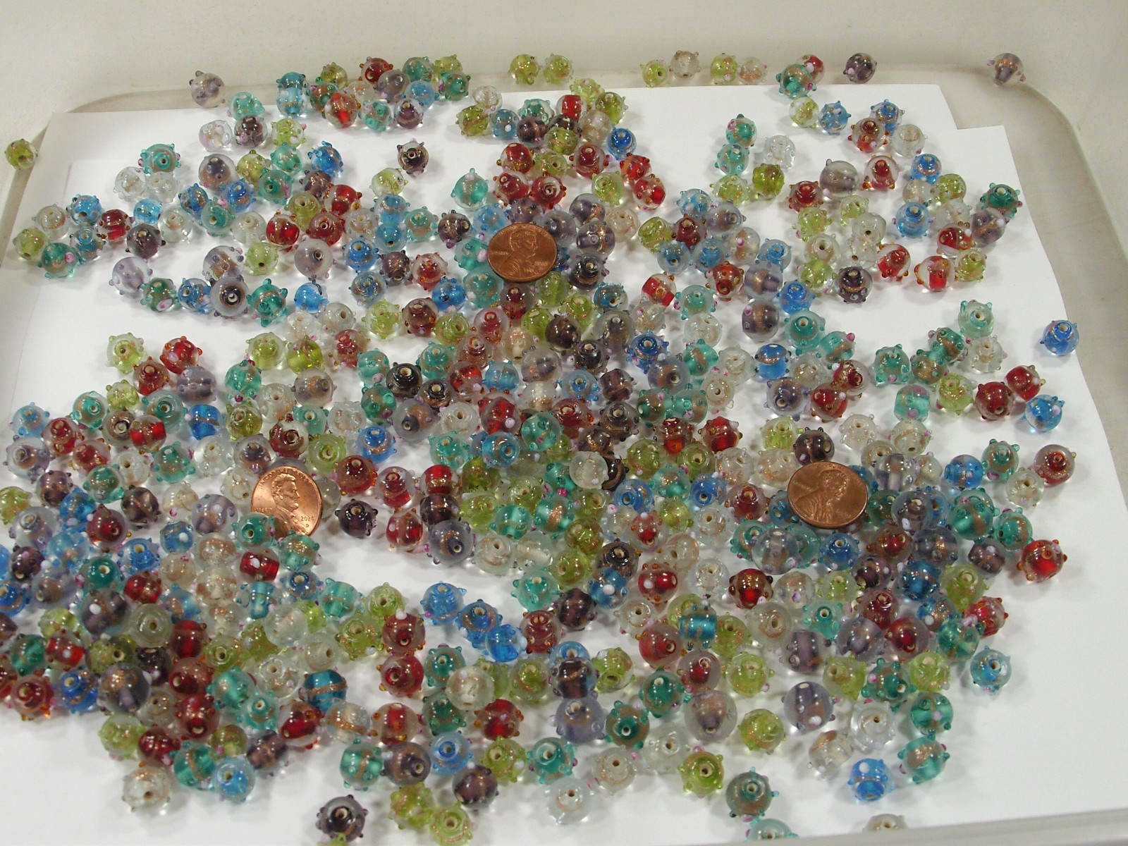 2 Pounds Assorted Colors India Handmade Intricate Design Glass Beads Lot (A-8) ⭐