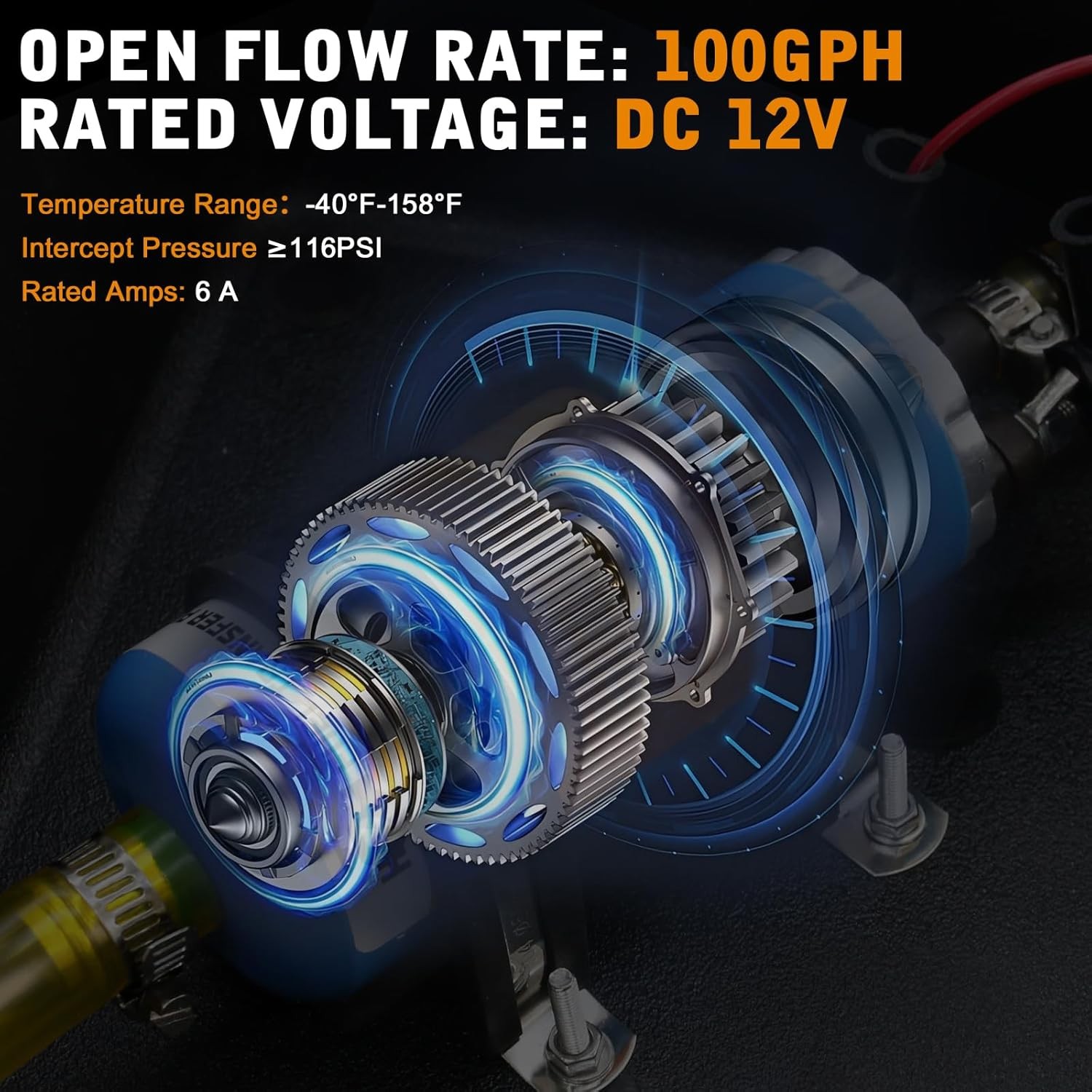 12V External Inline Fuel Transfer Pump Set, Electric Fuel Pump 100GPH High Flow,