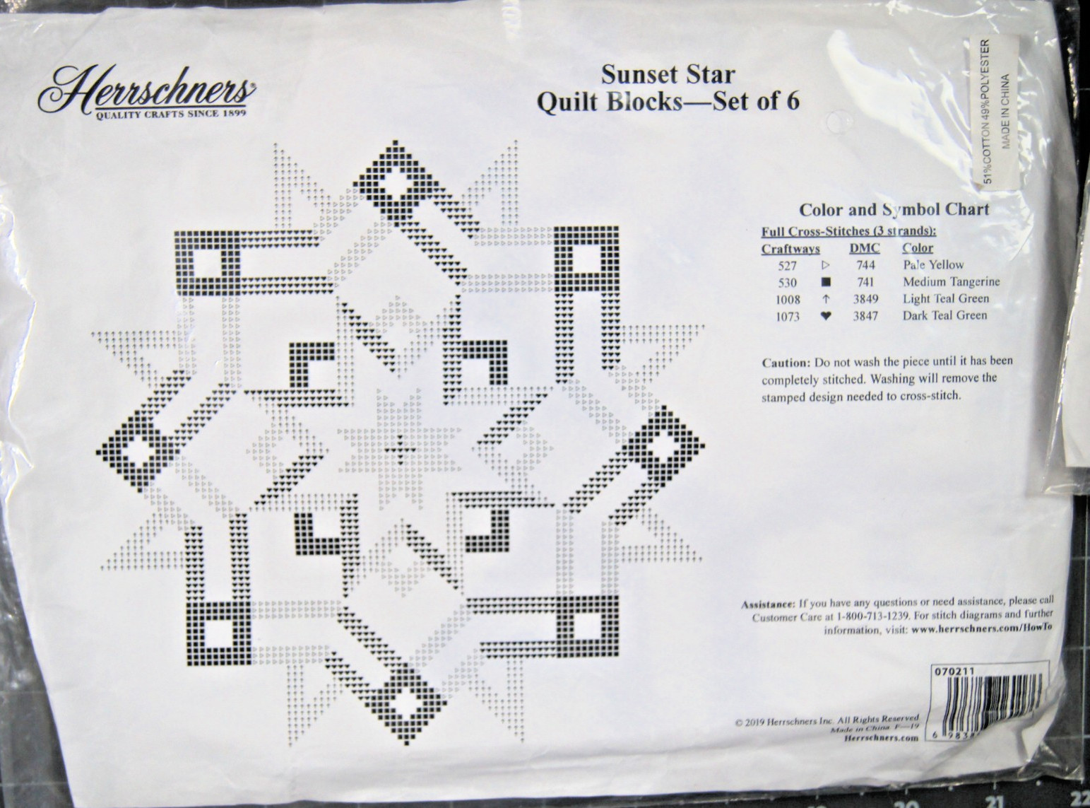 Herrschners® Sunset Star Quilt Stamped Cross-Stitch 6 Blocks 18″ X 18″ White