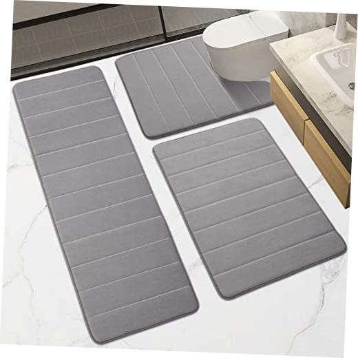 Memory Foam Bathroom Rugs Sets 3 Piece, 24” X 24”+24” X 32”+17” X 48” Grey