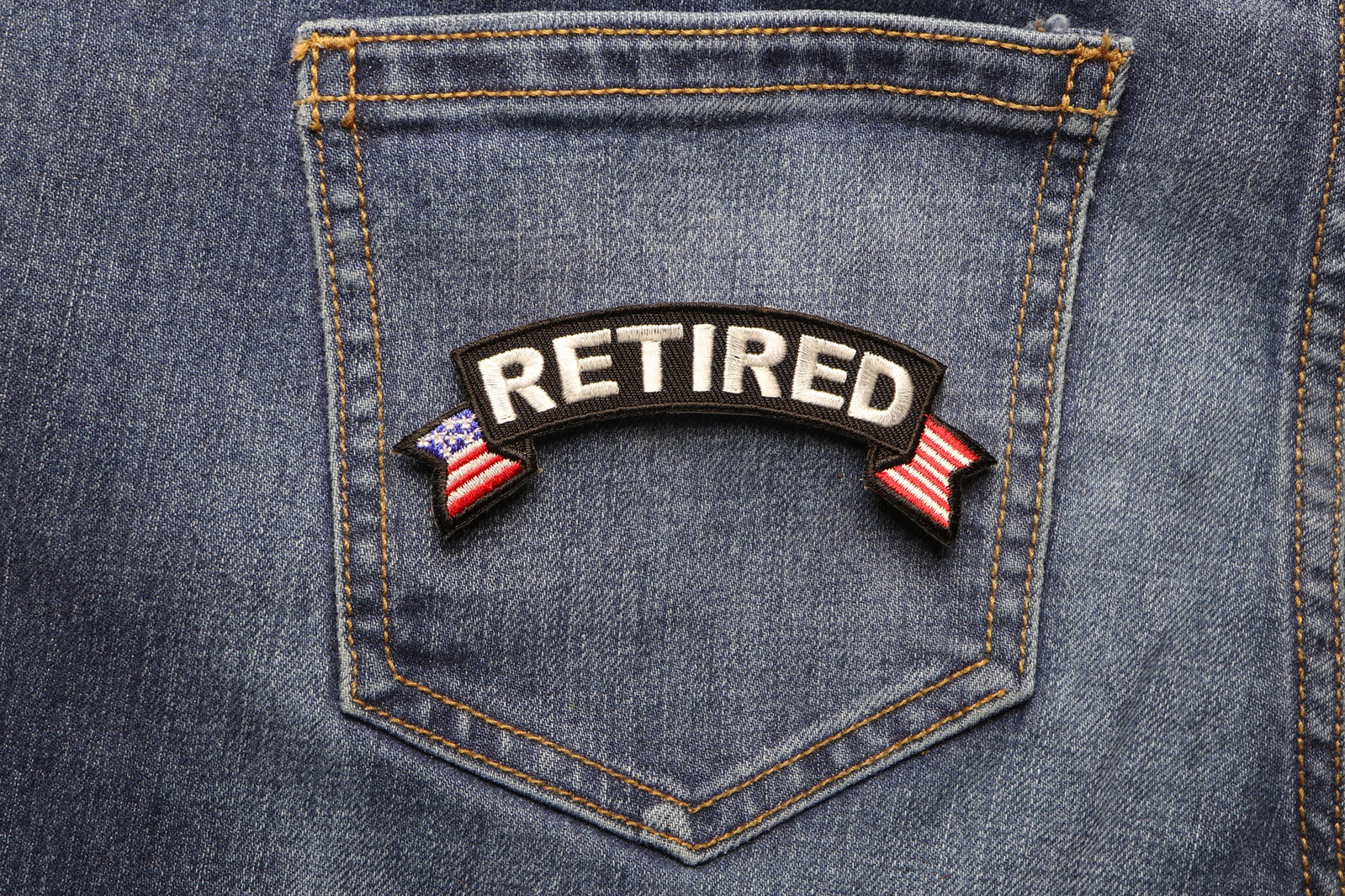 Retired Small Rocker Patch With American Flag Tips- 4×1.5 inch – P3846