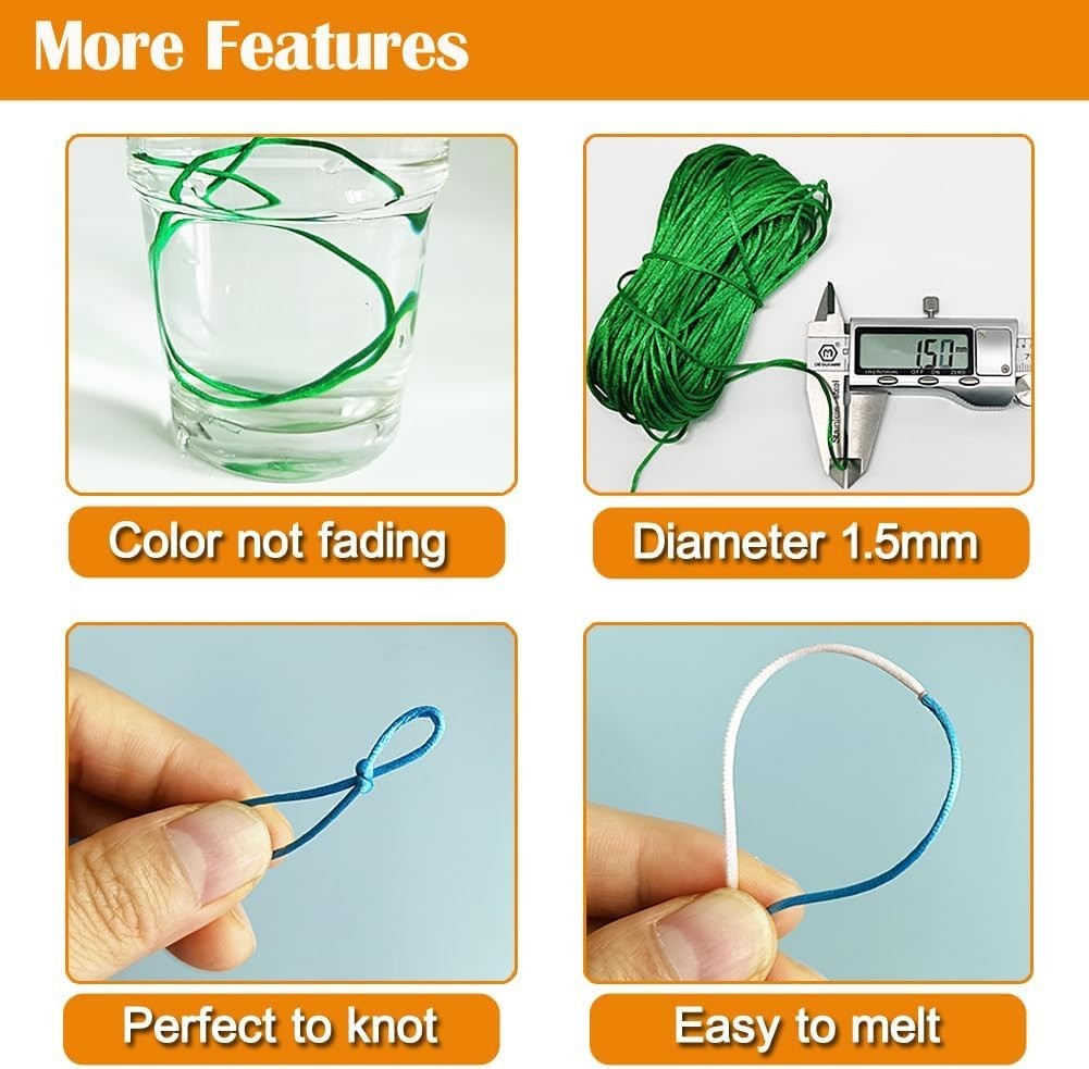 Nylon String for Bracelets Nylon Cord 1.5 mm 200 Yards 18 Colors Nylon Cord