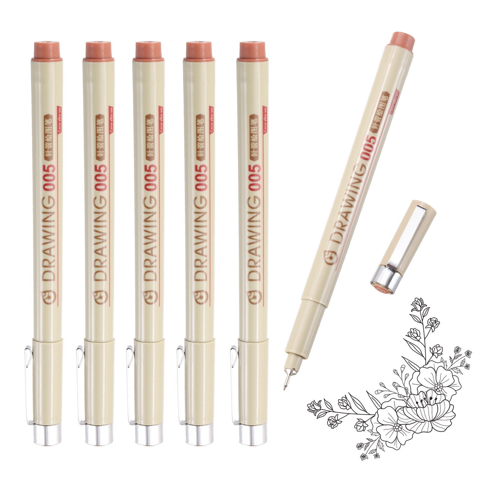 6Pcs 0.2mm Fineliner Ink Pens(Brown)