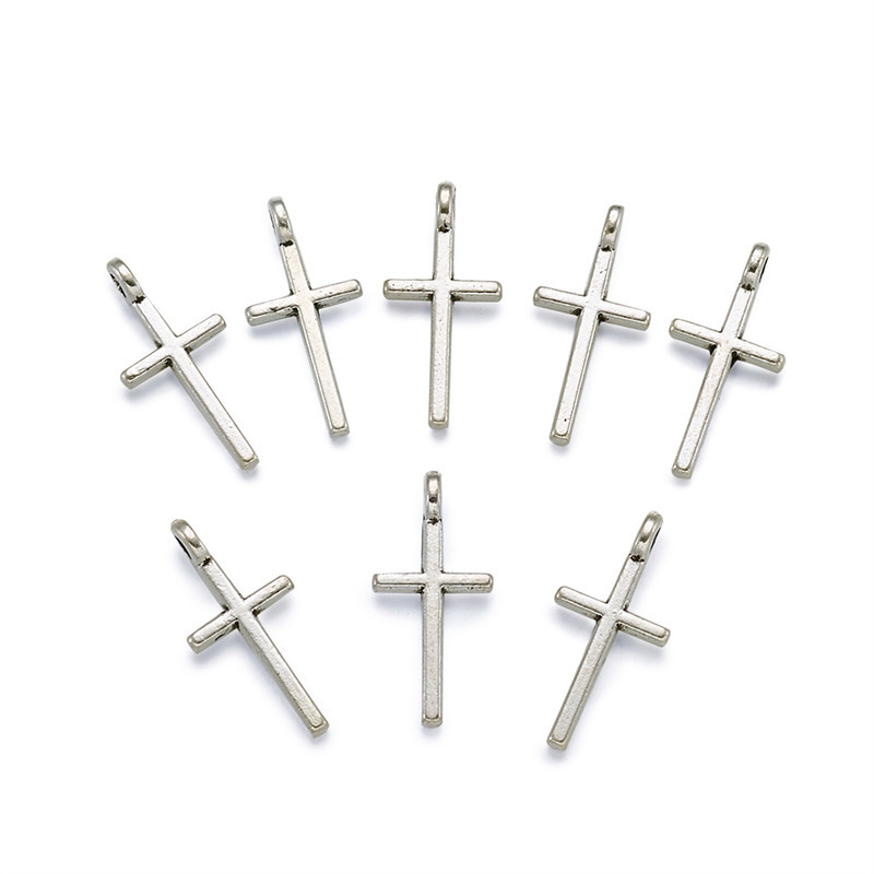 50 x Lead Free Nickel Free Antique Silver Alloy Cross Pendants 17x8x2mm Hole 2mm