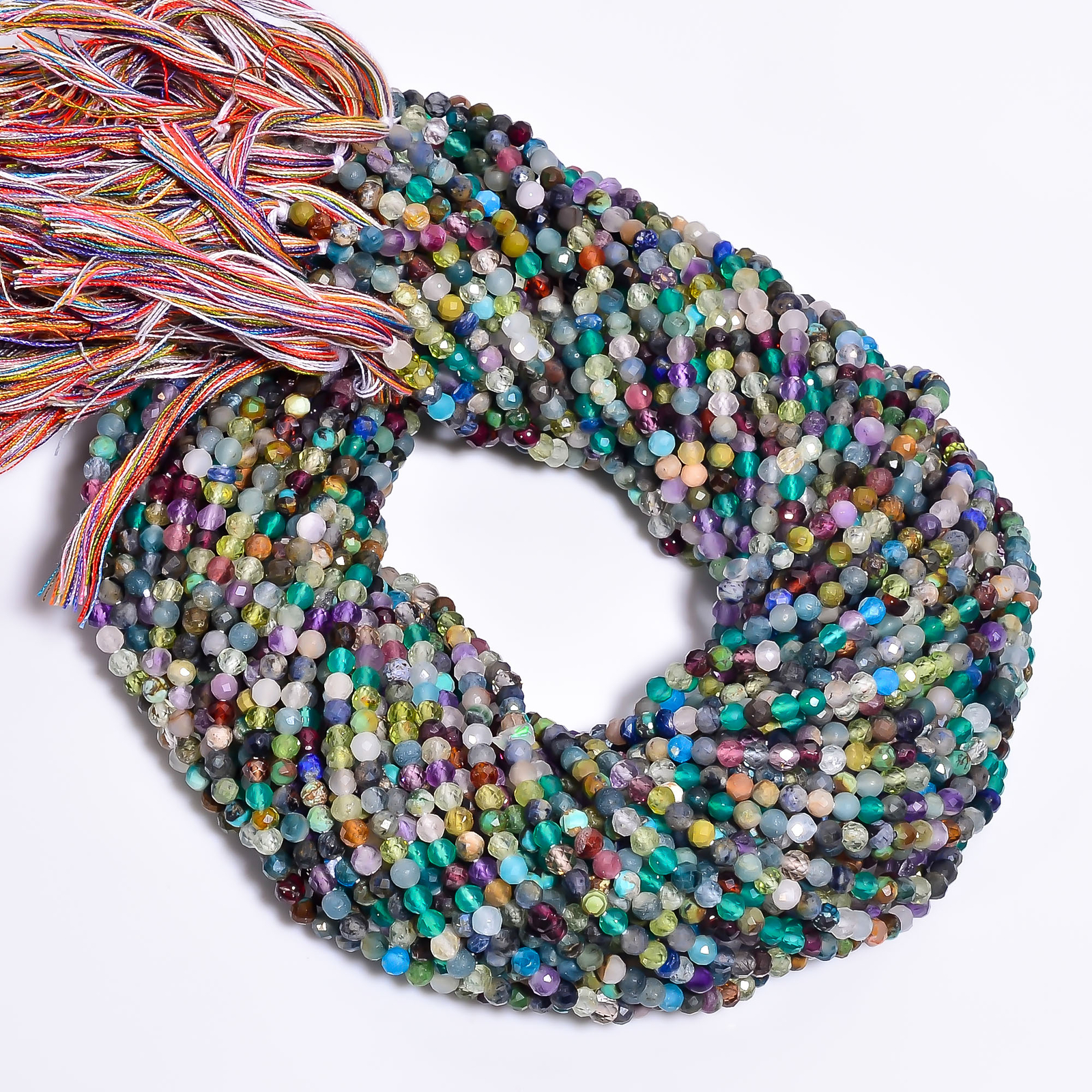 Multi Semi Precious Gemstone Round Shape Faceted Beads 3X3 mm Strand 12.5″ GB564