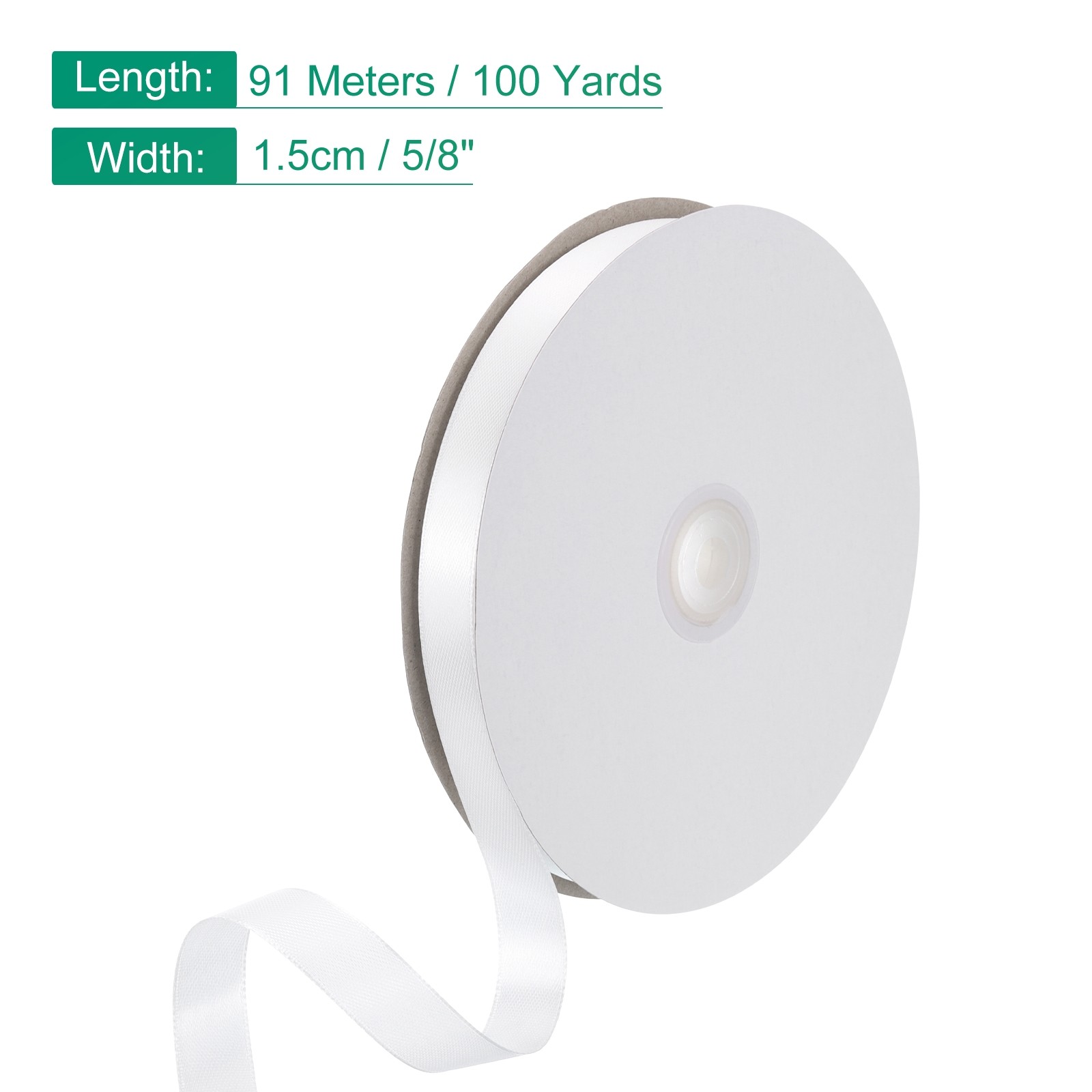 Satin Ribbon 5/8 Inch x 100 Yards White Single Face Satin Ribbon