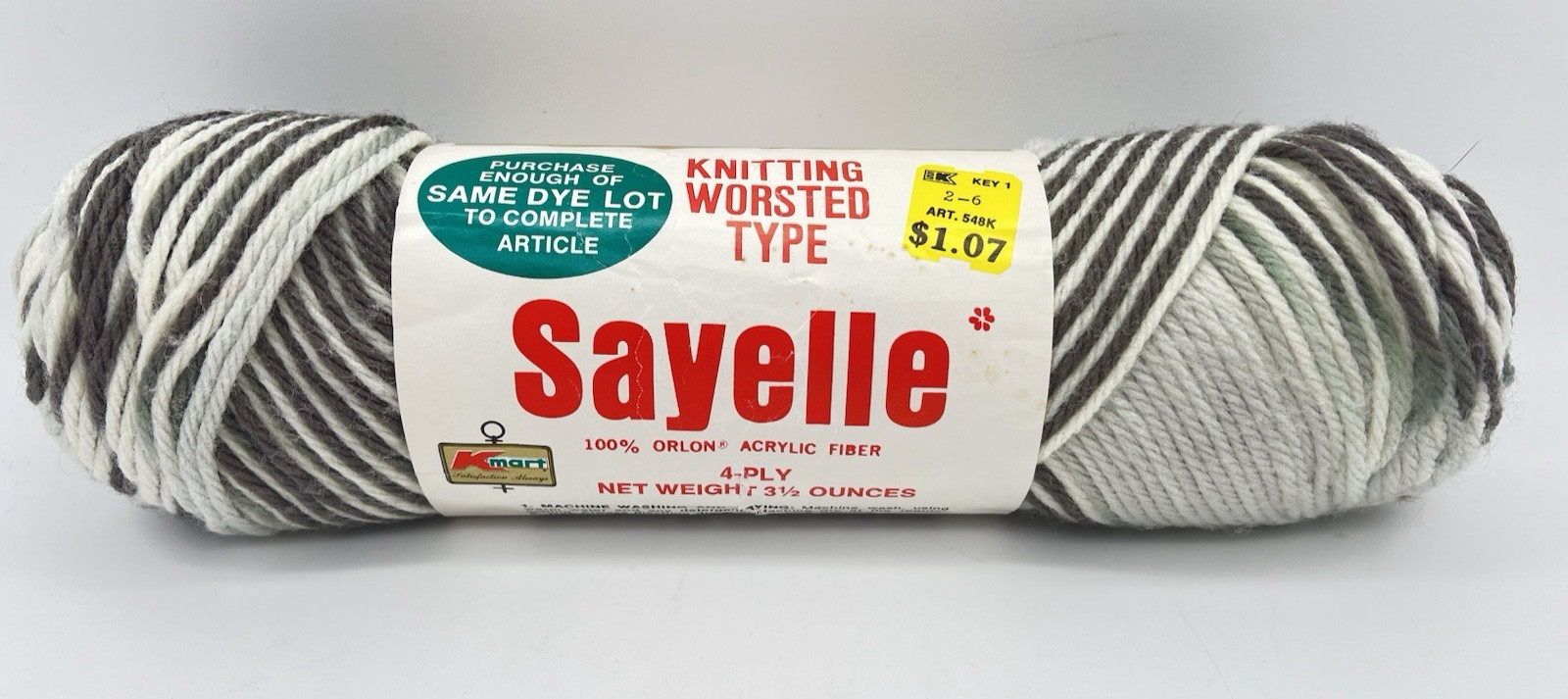 Vintage KMART Sayelle #490 Smoke (Gray Variegated1 Skein Knitting Crochet Boho