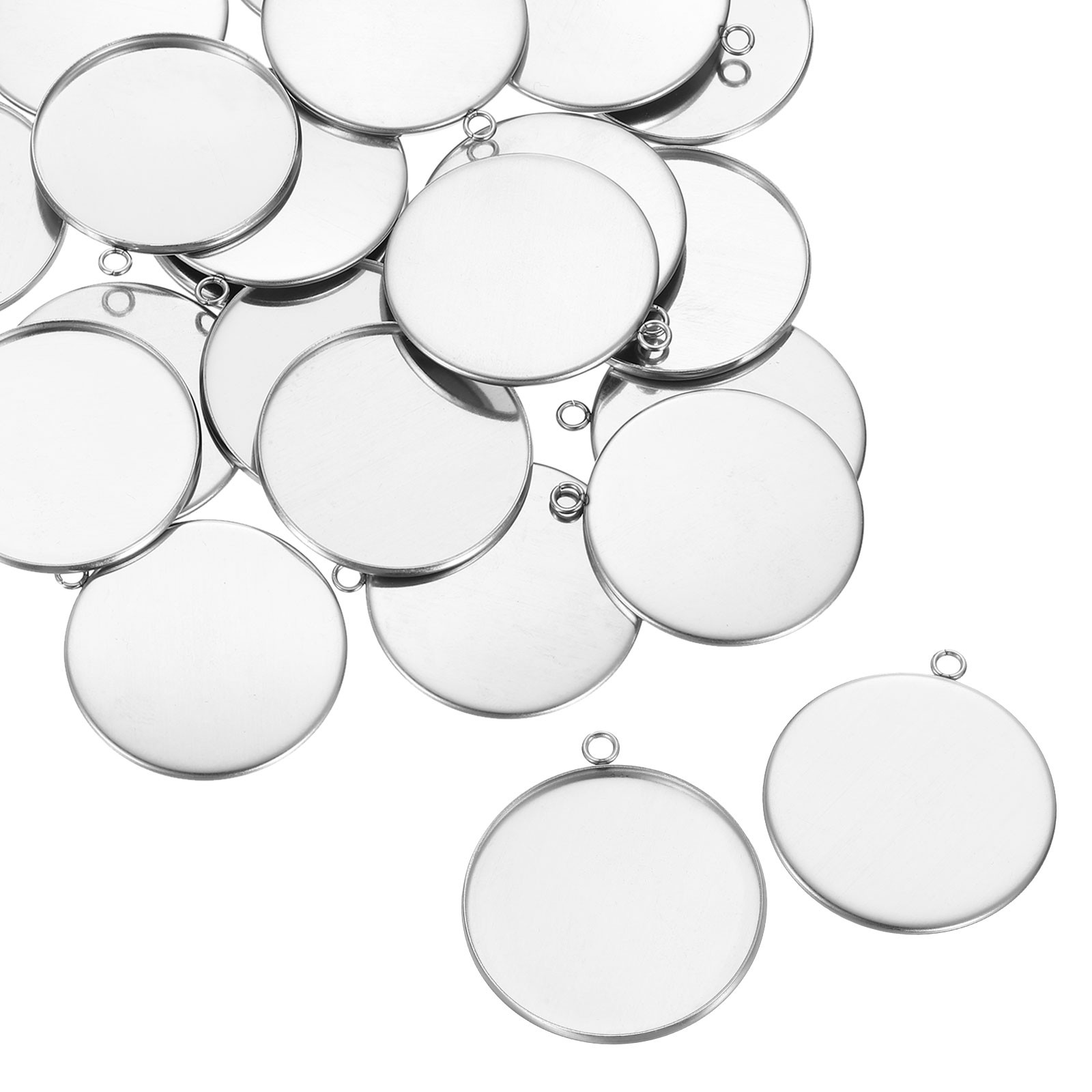 30Pcs 30mm Stainless Steel Cabochons Setting Blank Base Silver
