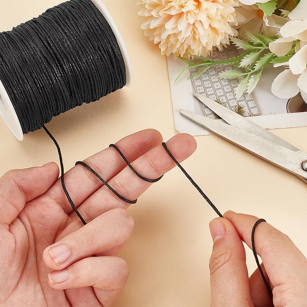 100 Yards 1mm Waxed Cotton Cord, Black Waxed String Beading Thread Roll Spool…
