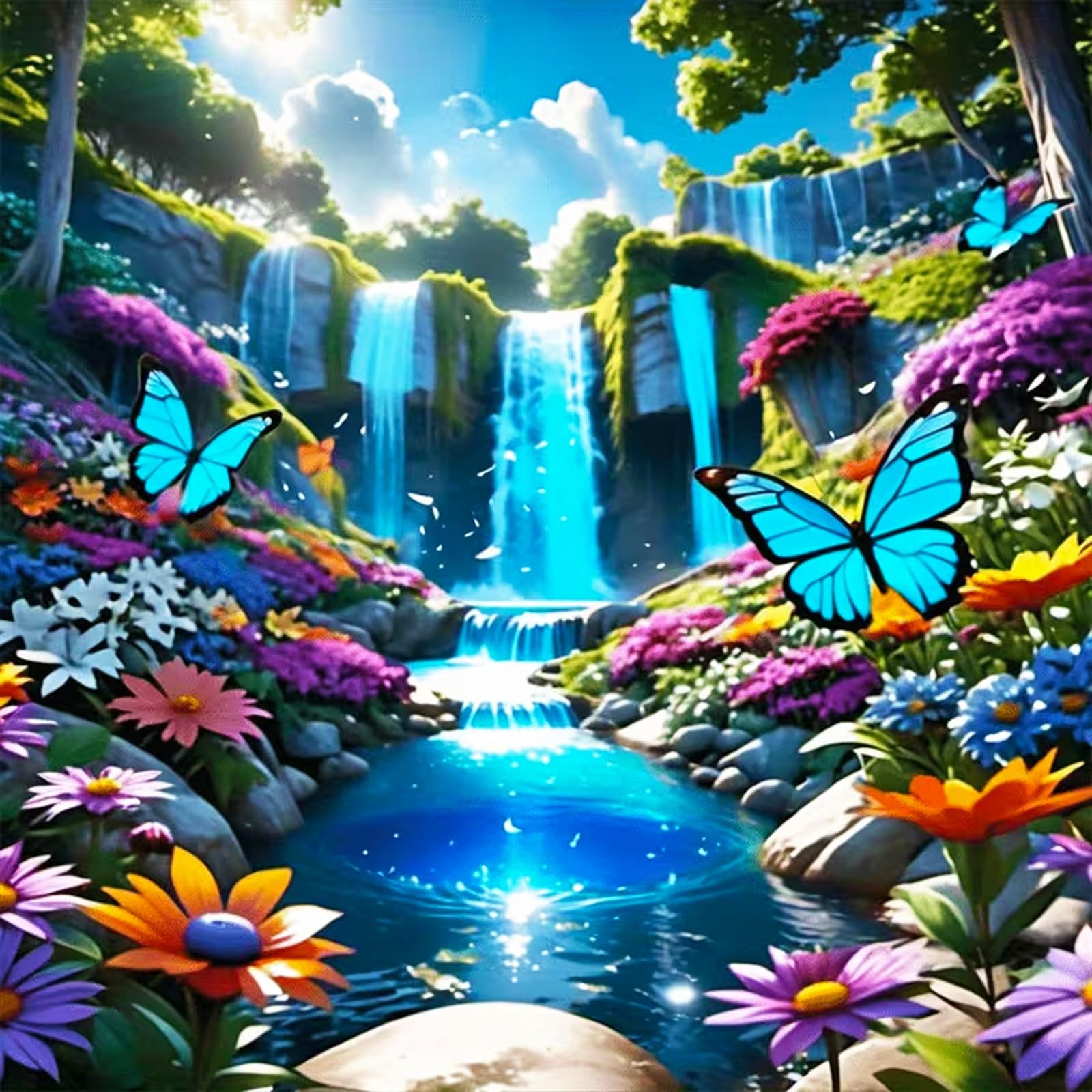DIY 5D Diamond Art Kit Flowers Butterflies Waterfall Landscape for Adults Decor