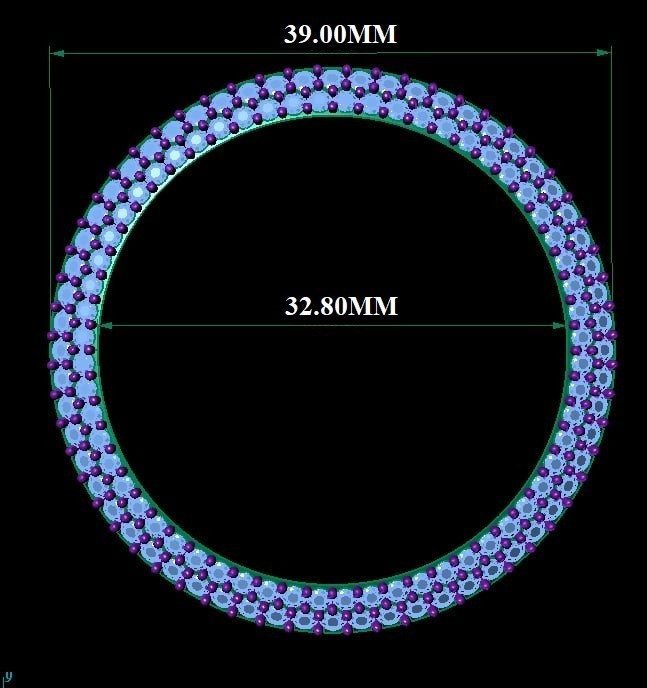 Custom 39mm Double Row Blue Sapphire Watch Bezel White Gold Plated Bezel