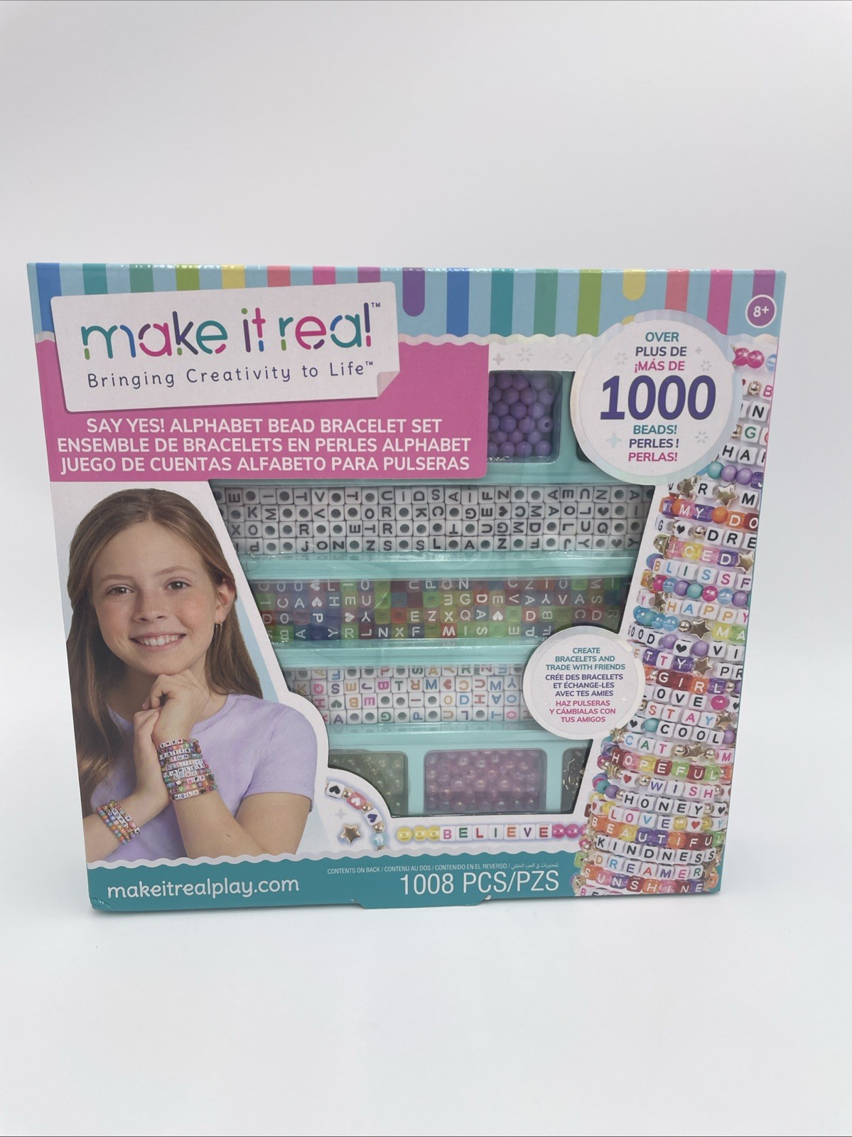 Make It Real: Say Yes! Alphabet Bead Bracelet Set – 1008pc DIY Jewelry Kit, 8+