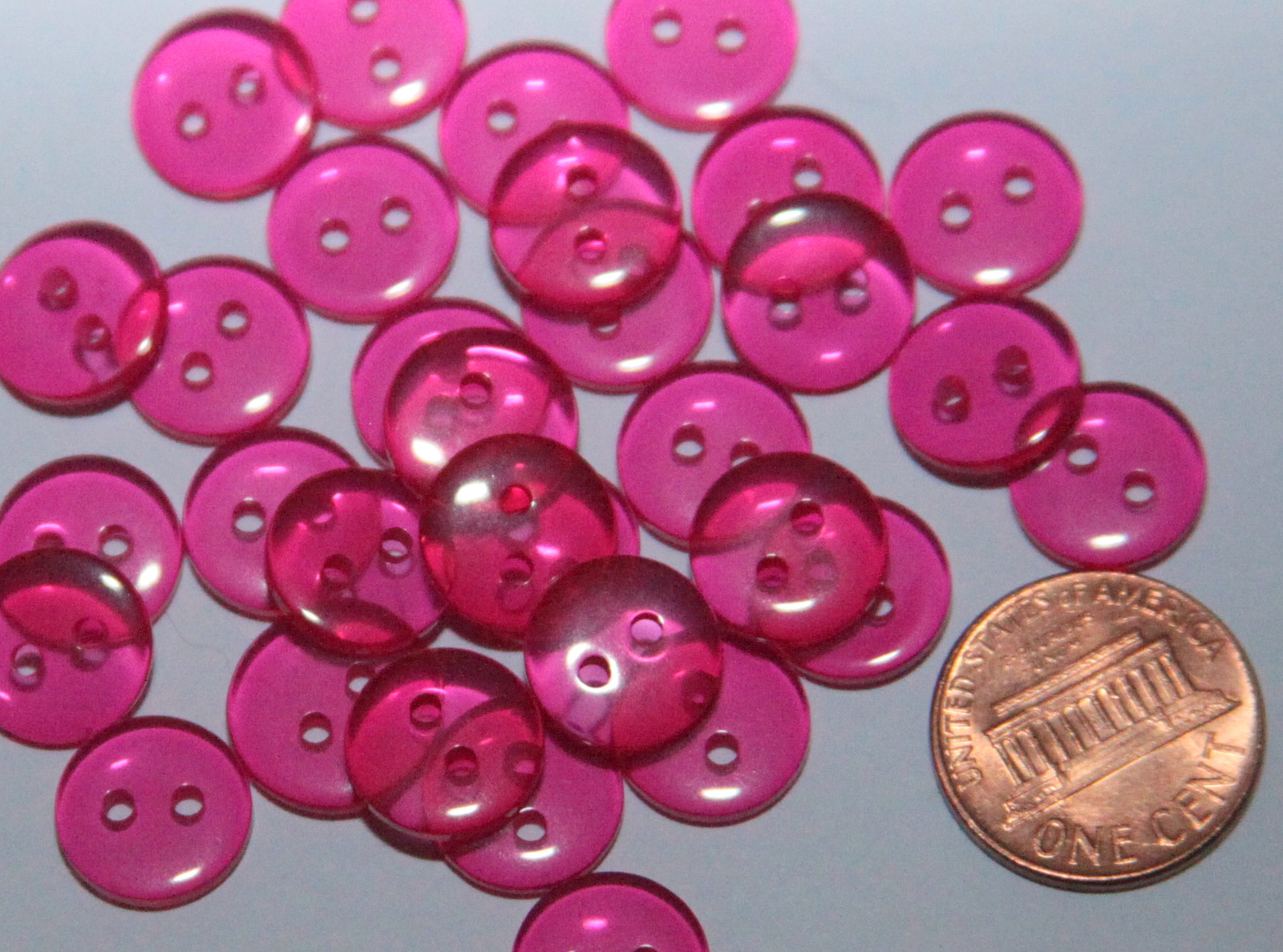 24 New Small Translucent Pink Plastic Buttons 7/16″ 12mm # 5154