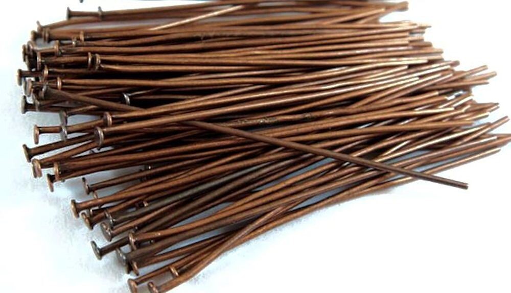 Head Pin, 144 Antiqued Copper Plated Brass 24 Gauge 2 Inches Long Headpins