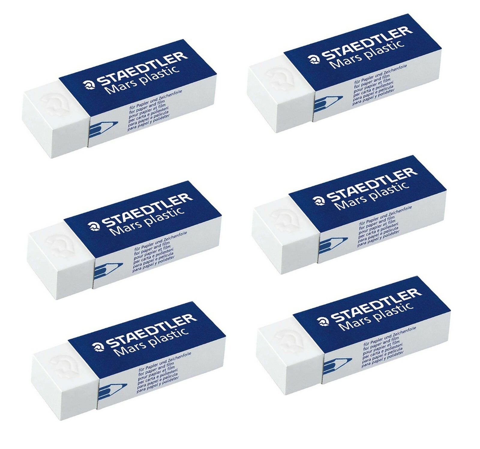 Staedtler Eraser Mars Premium Plastic Erasers 52650 6 Erasers New