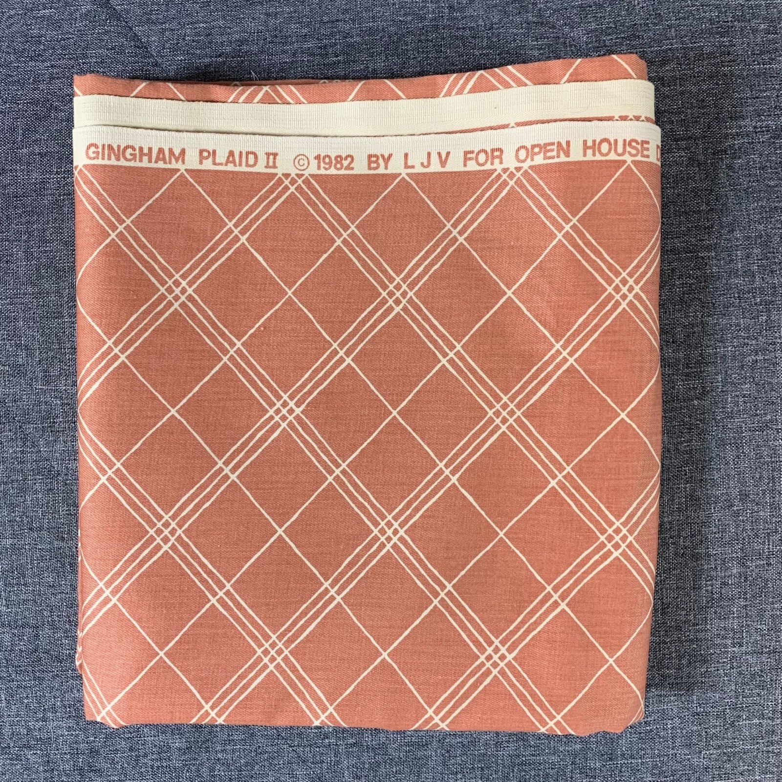 Vintage 1982 Gingham Plaid II Fabric Remnant Craft Project Rusty Orange 48″x84″