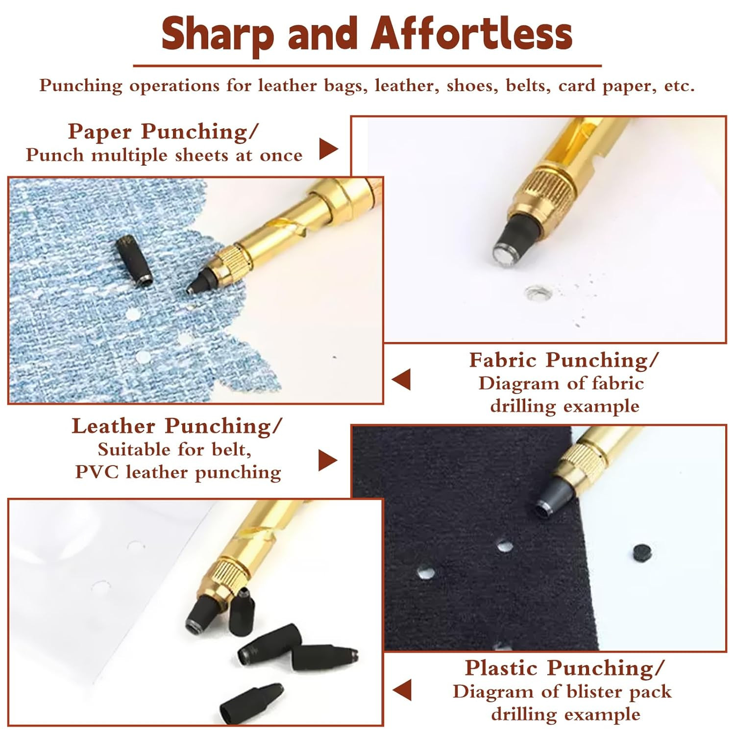 Adjustable Japanese Screw Punch, 6 Tip Sizes Adjustable Screw Hole Punch, Wood H