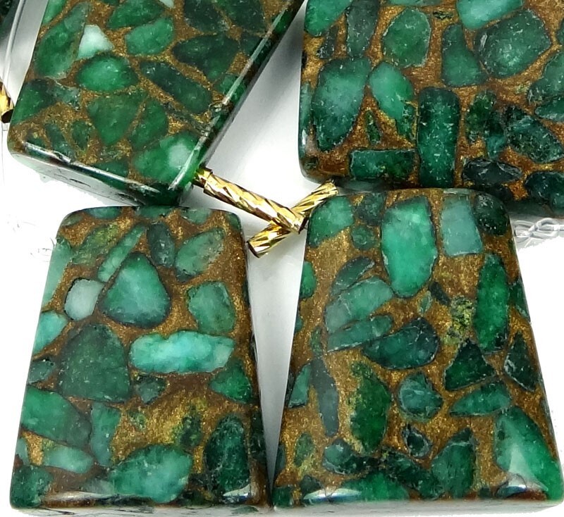 30mm Green in Quartz with Pyrite Ladder Trapezoid Pendant Beads (6 pcs)