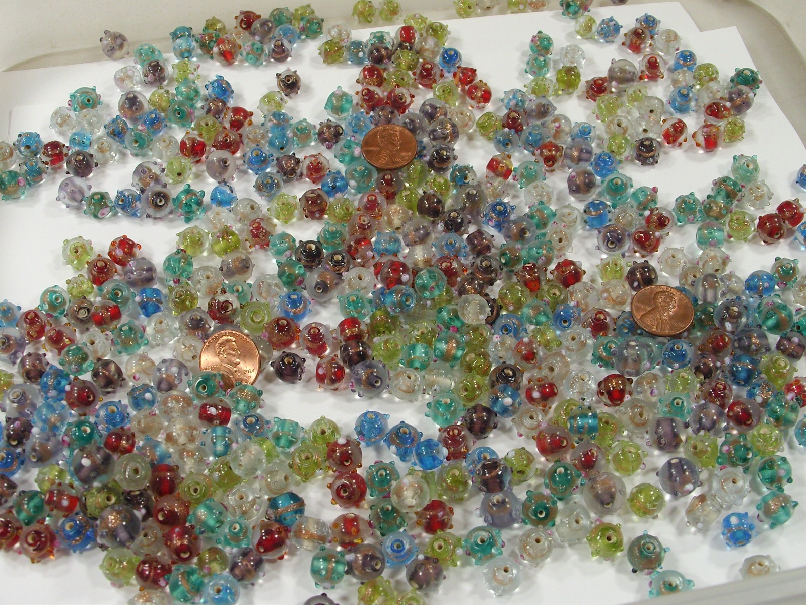 2 Pounds Assorted Colors India Handmade Intricate Design Glass Beads Lot (A-8) ⭐