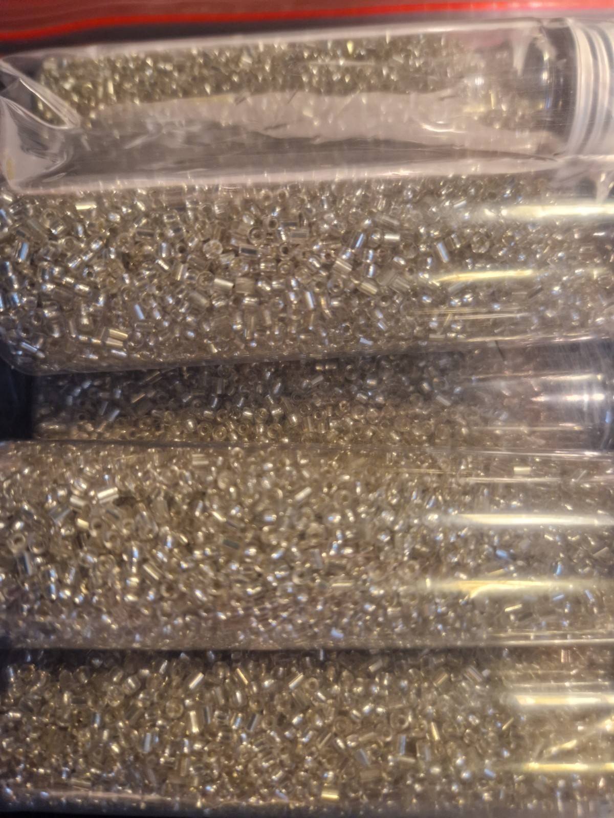 White Silver Glass Seed Beads Tube Beads 2-2.9mm Lot of 11 Vials 2 oz Each