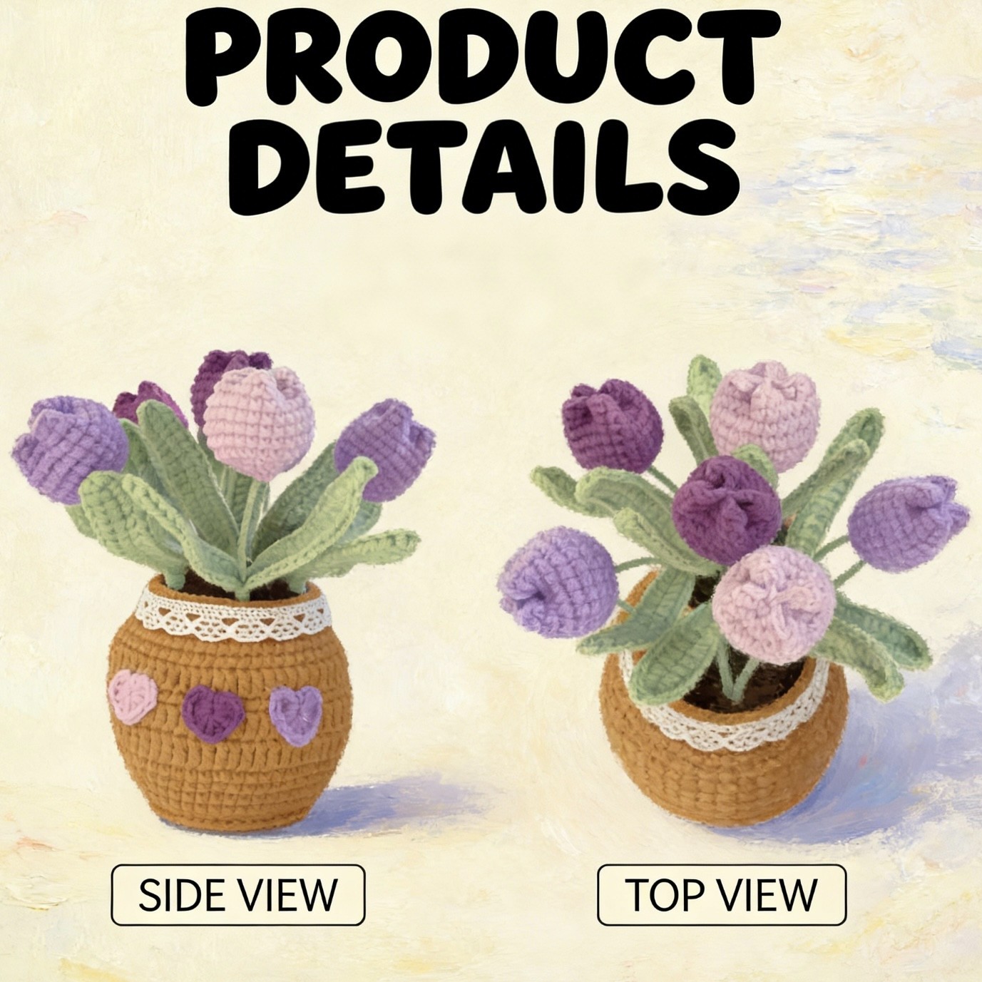 Handmade Crochet Tulip Pot Valentine’s Day Gift for Girlfriend,Friends, Teacher