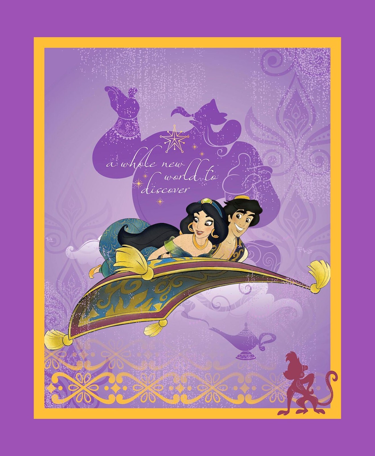 DISNEY ALADDIN JASMINE A WHOLE NEW WORLD TO DISCOVER QUILT PANEL FABRIC
