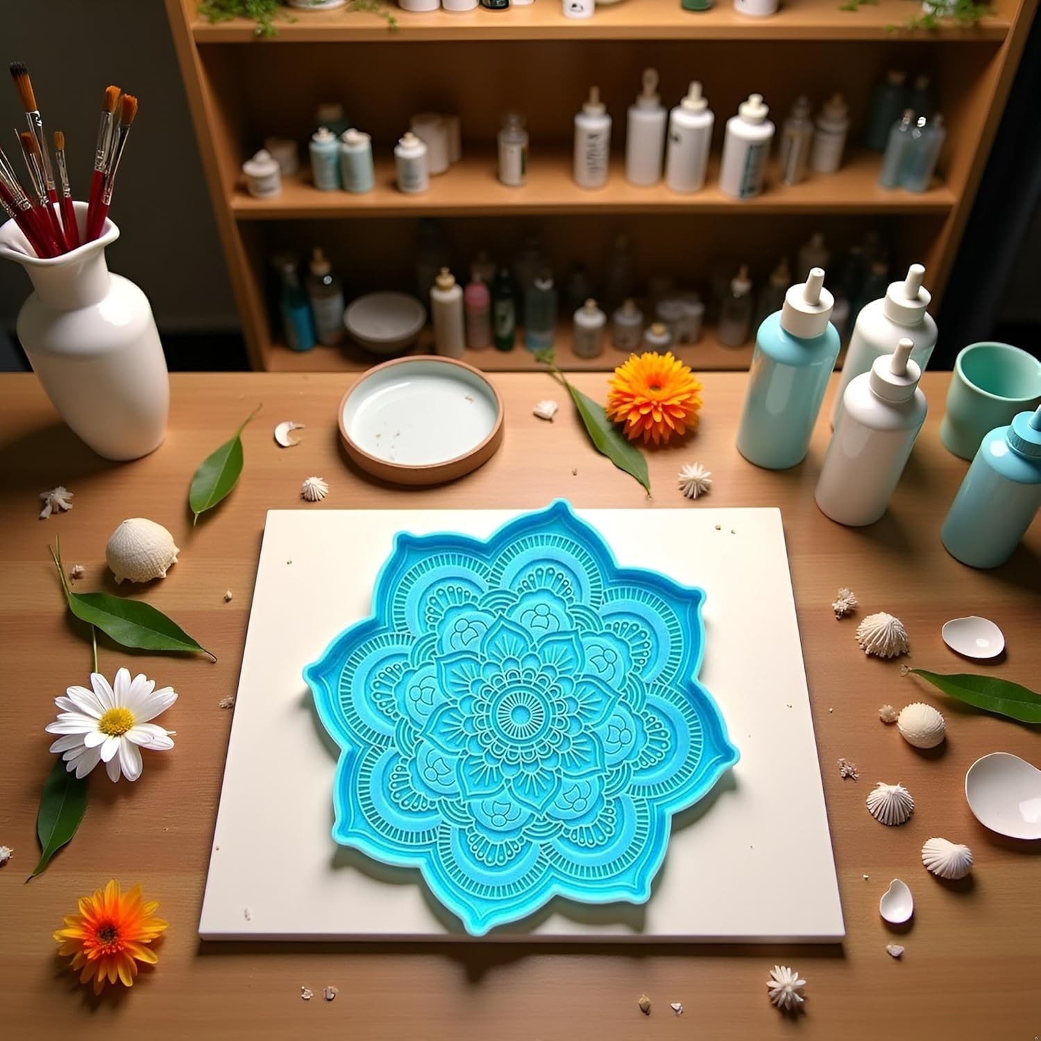 2Pcs Blue Epoxy Resin Silicone Molds – Epoxy Resin Mold Flower Tray Cup Mat Cast