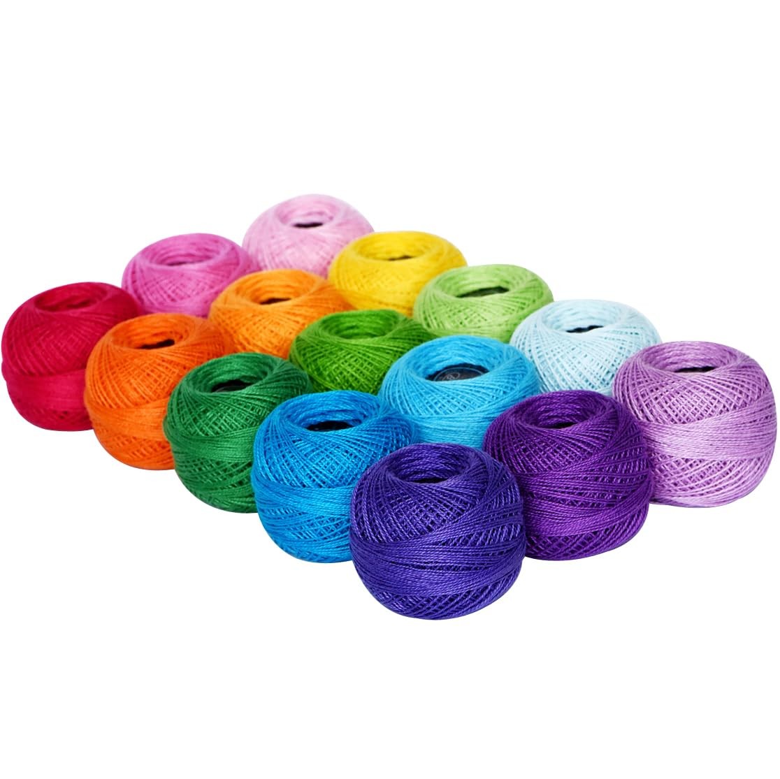 Soft Pearl Cotton Thread Size 8, 15 Balls 1500Y Rainbow for Embroidery & Crochet